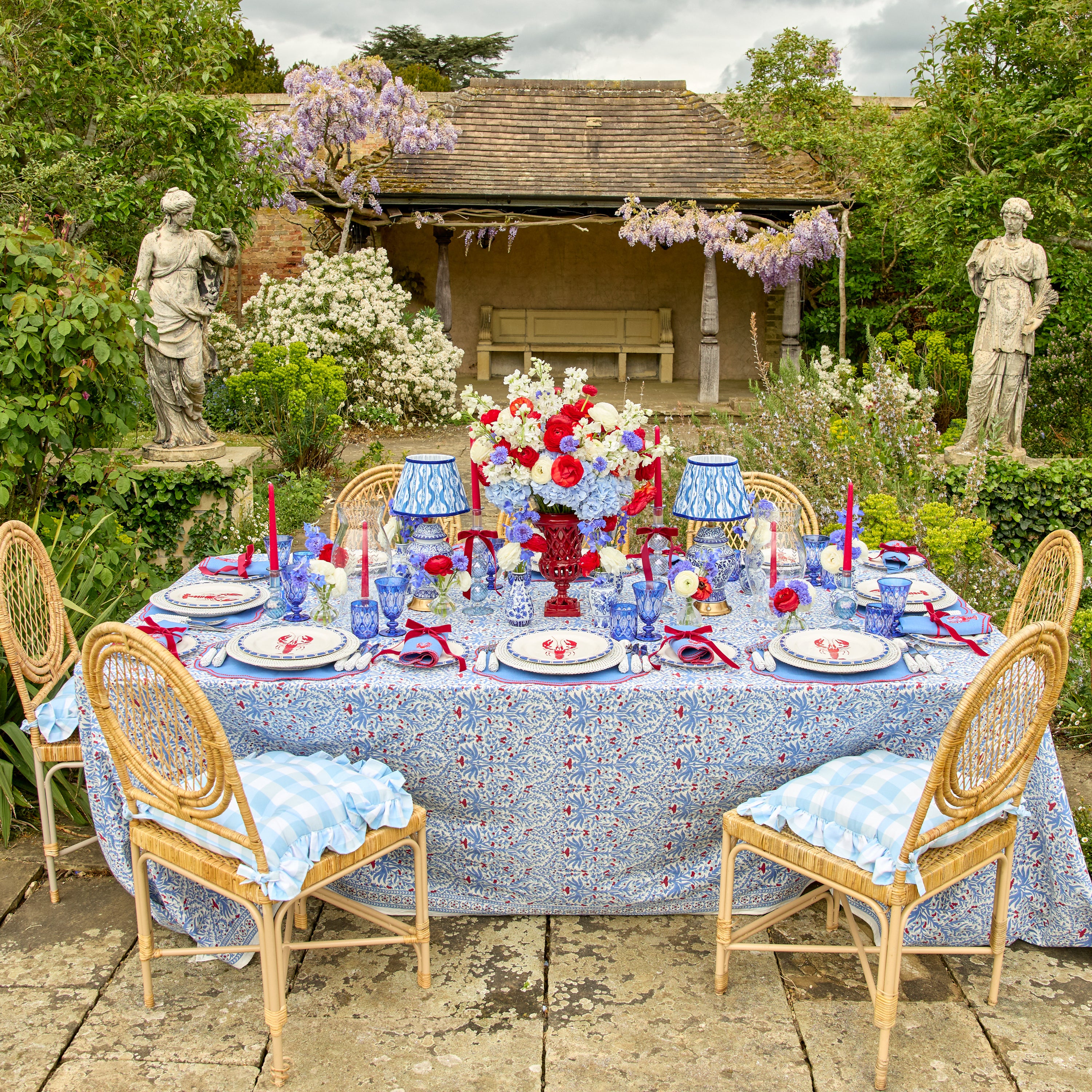 Blue & Red Eloise Linen Placemats & Lobster Napkins (Set of 4)