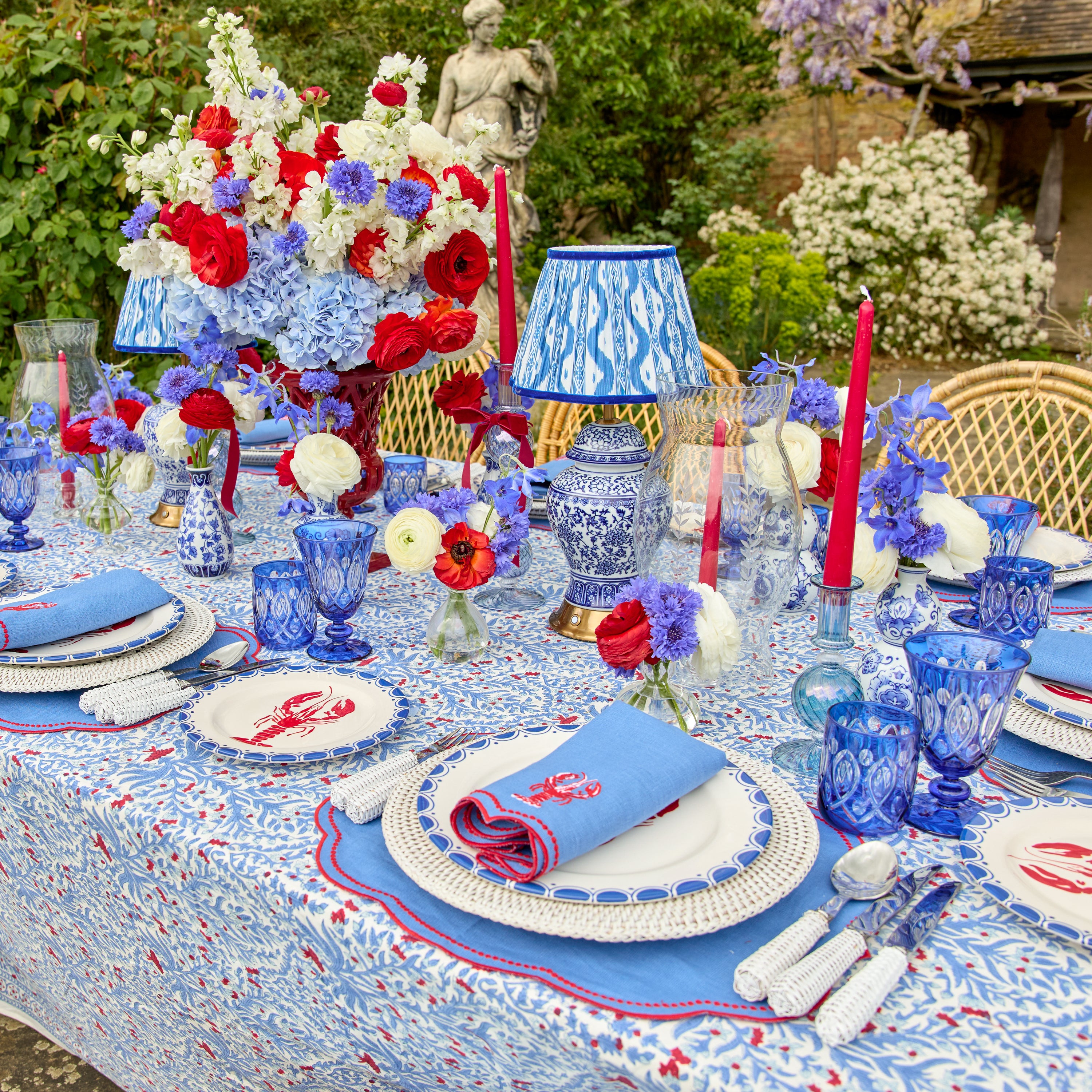 Blue & Red Eloise Linen Placemats & Lobster Napkins (Set of 4)