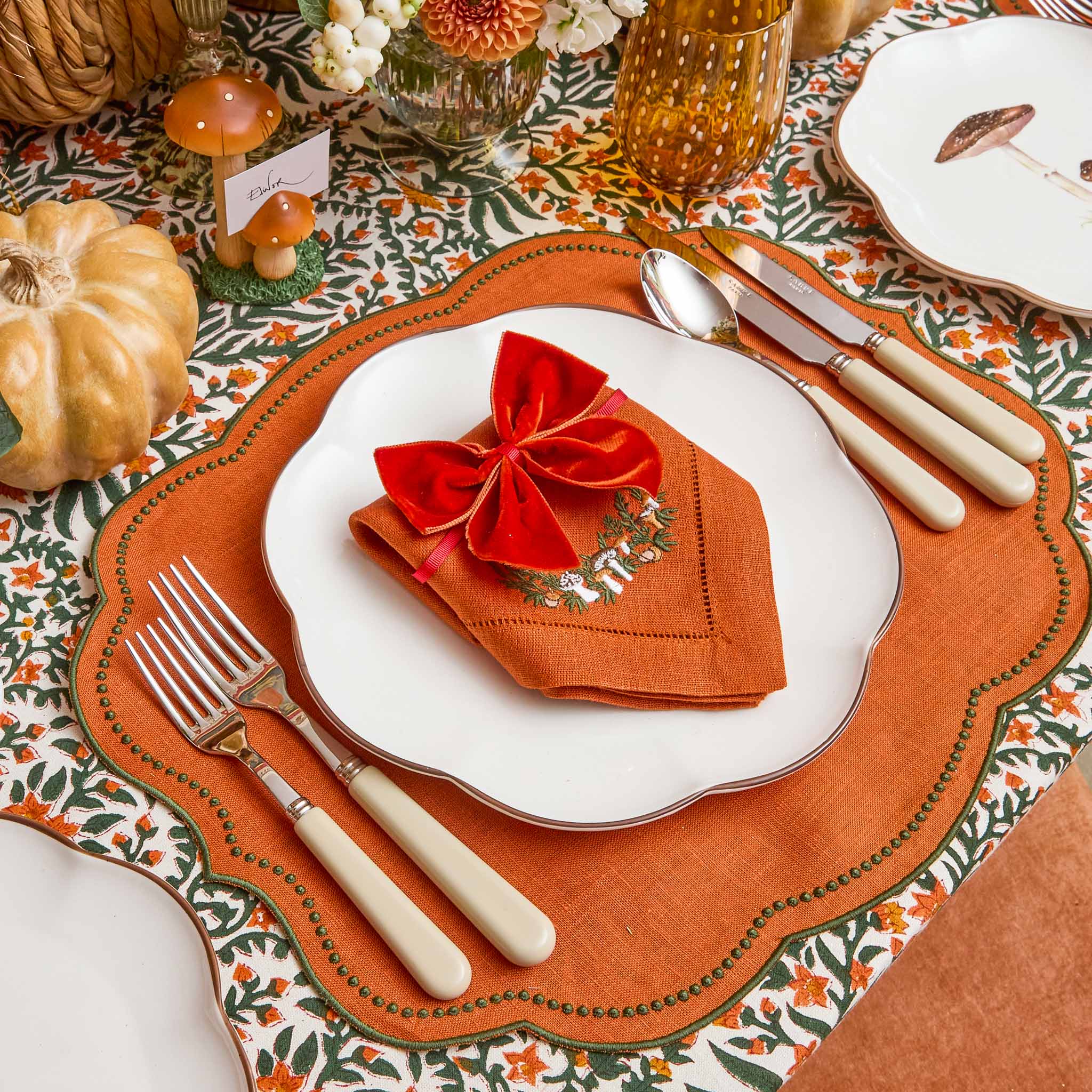 Eloise Orange & Green Linen Placemats (Set of 4)