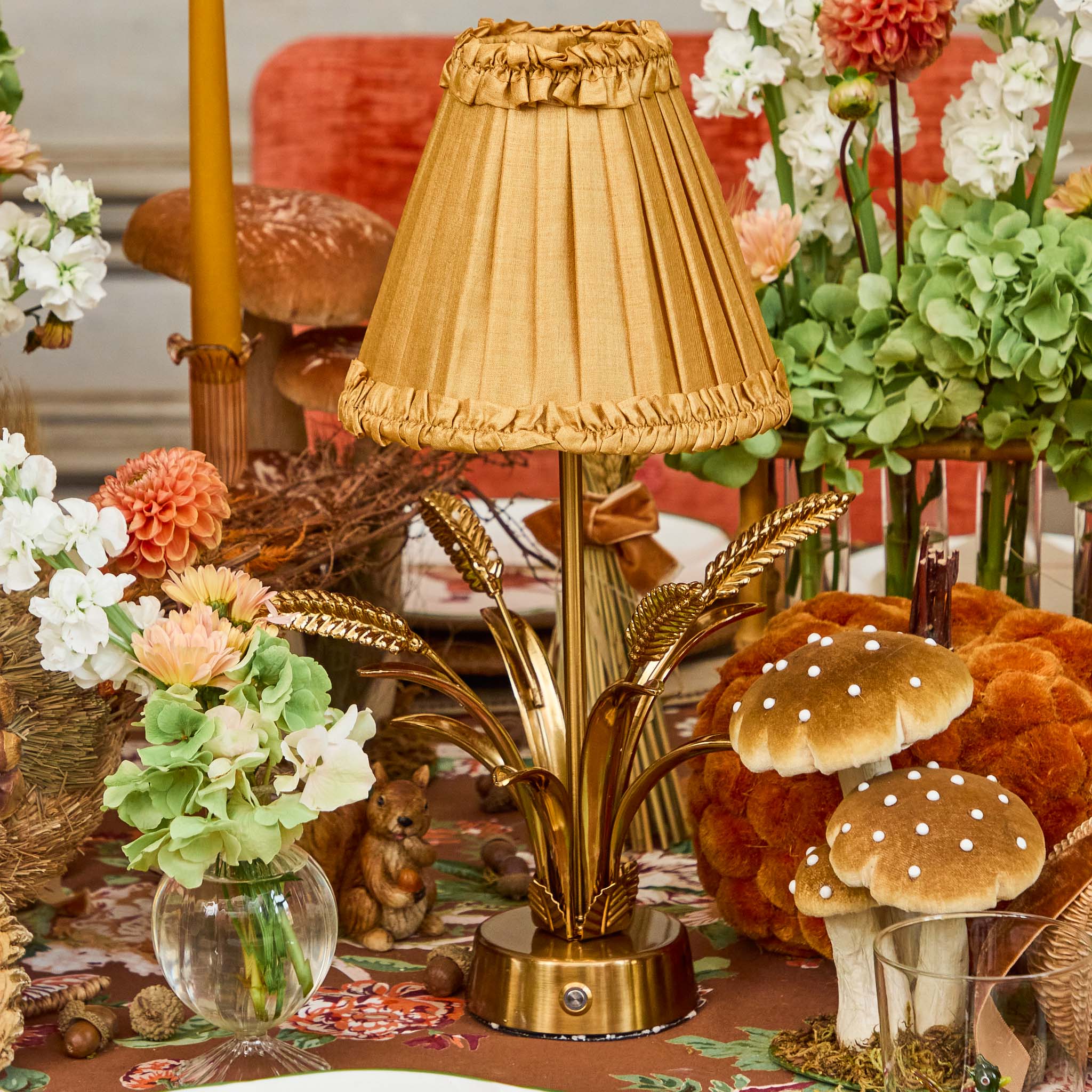 Corn Sheaf Rechargeable Lamp with Caramel Silk Shade (18cm)