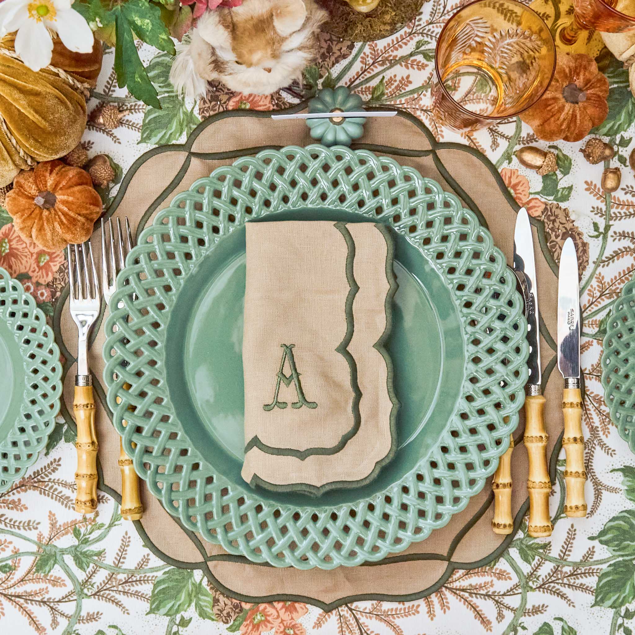 Elizabeth Sand & Green Placemats (Set of 4)