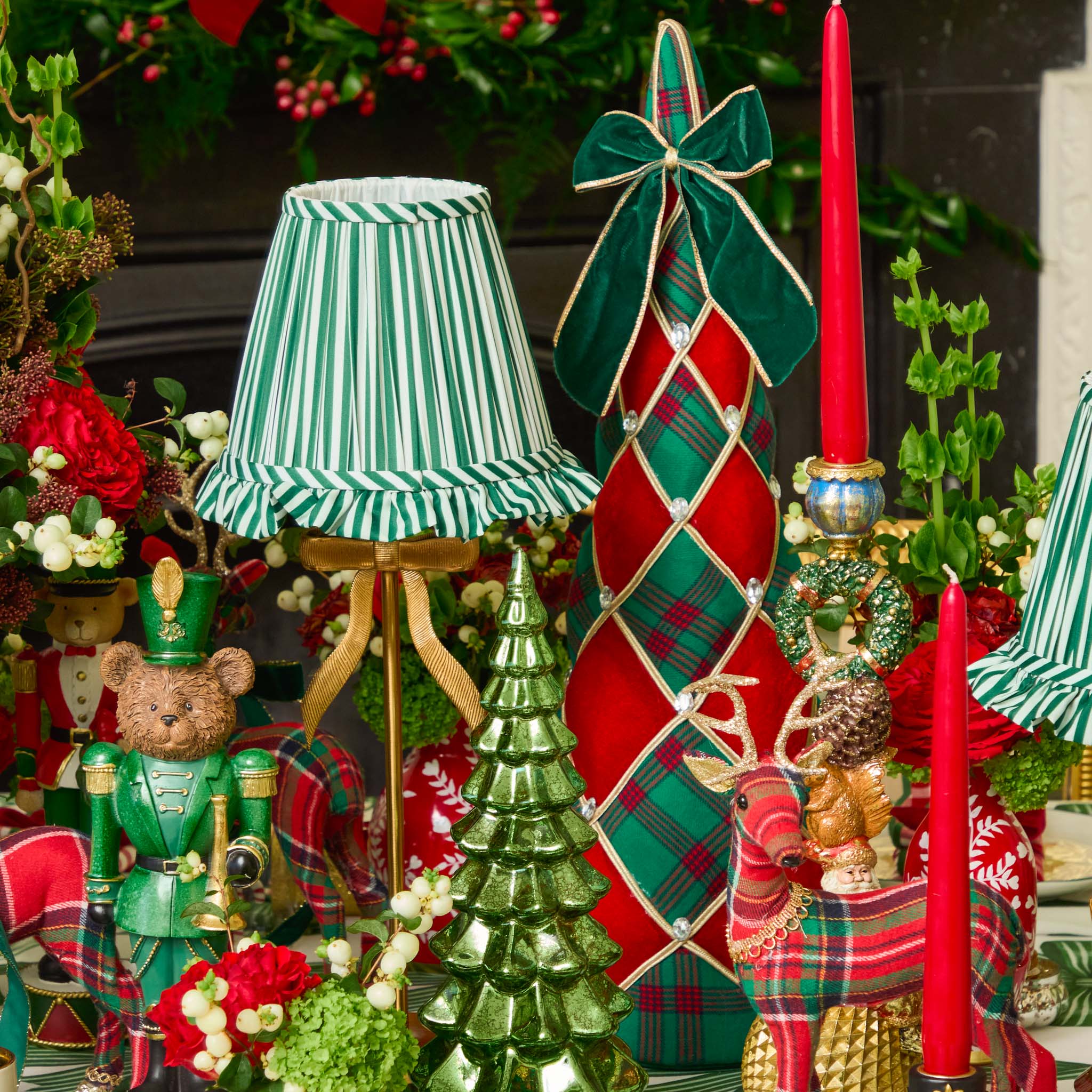 Forest Green Striped Ruffle Lampshade (18cm)