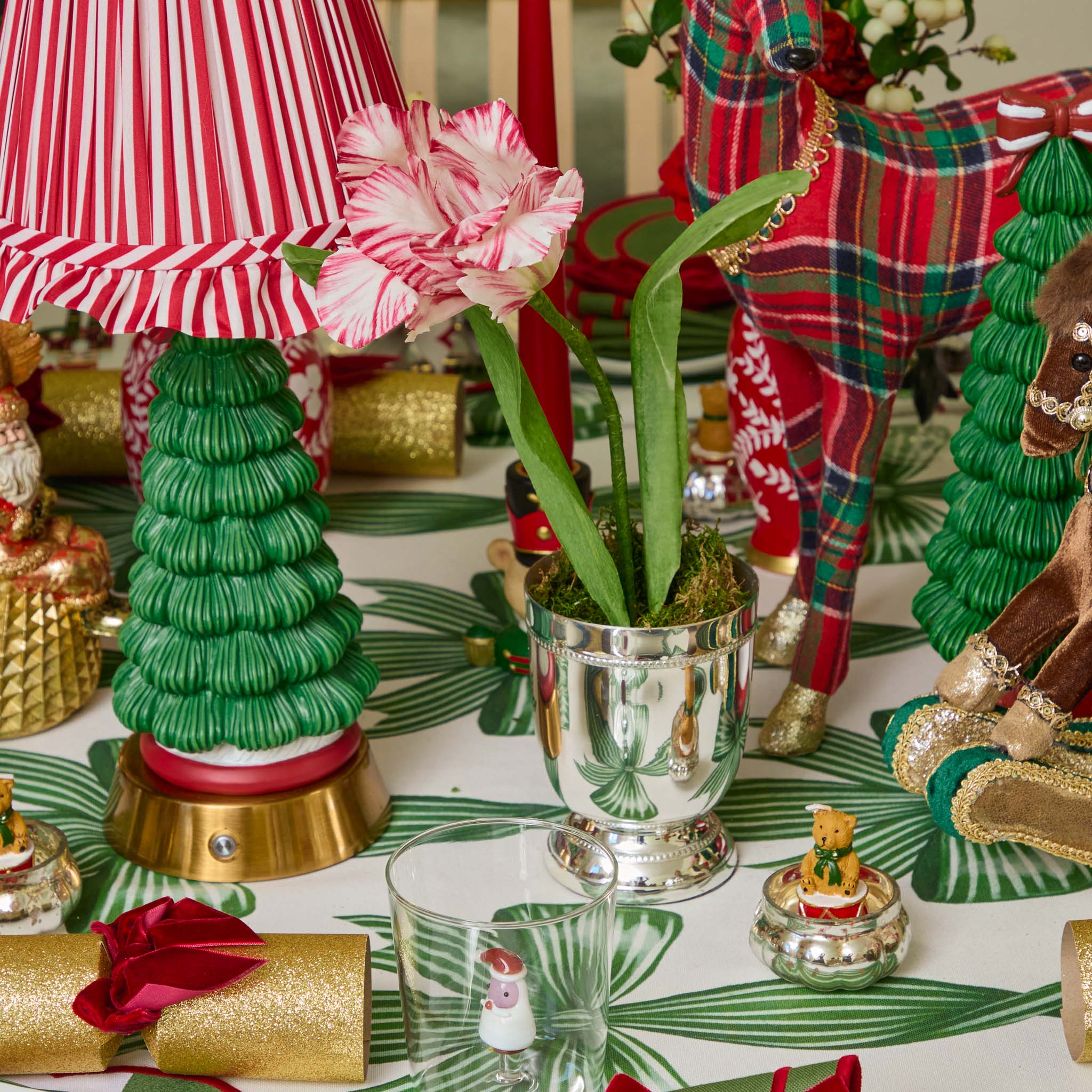 Mrs. Alice Handpainted Red Tulip in Silver Footed Vase