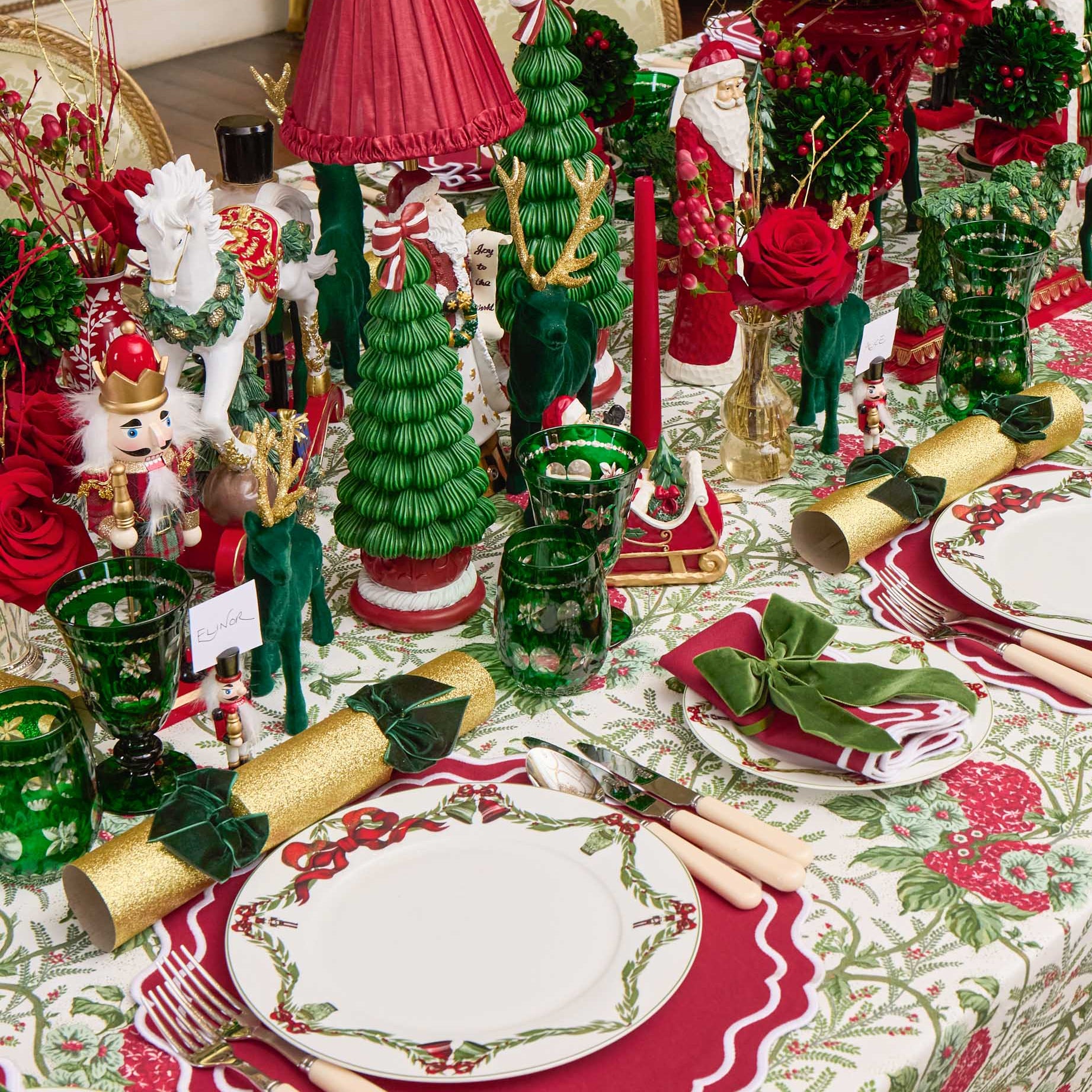 Father Christmas Rechargeable Lamp with Red Frilled Silk Shade (18cm)