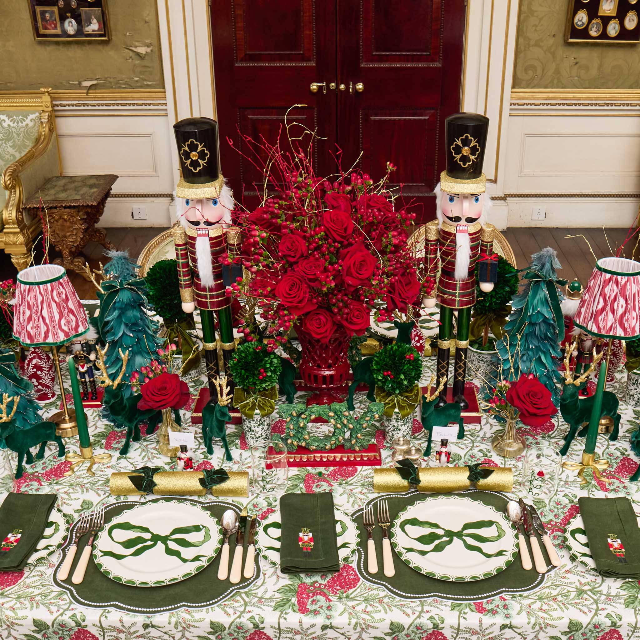 Forest Green Linen Embroidered Nutcracker Napkins (Set of 4)