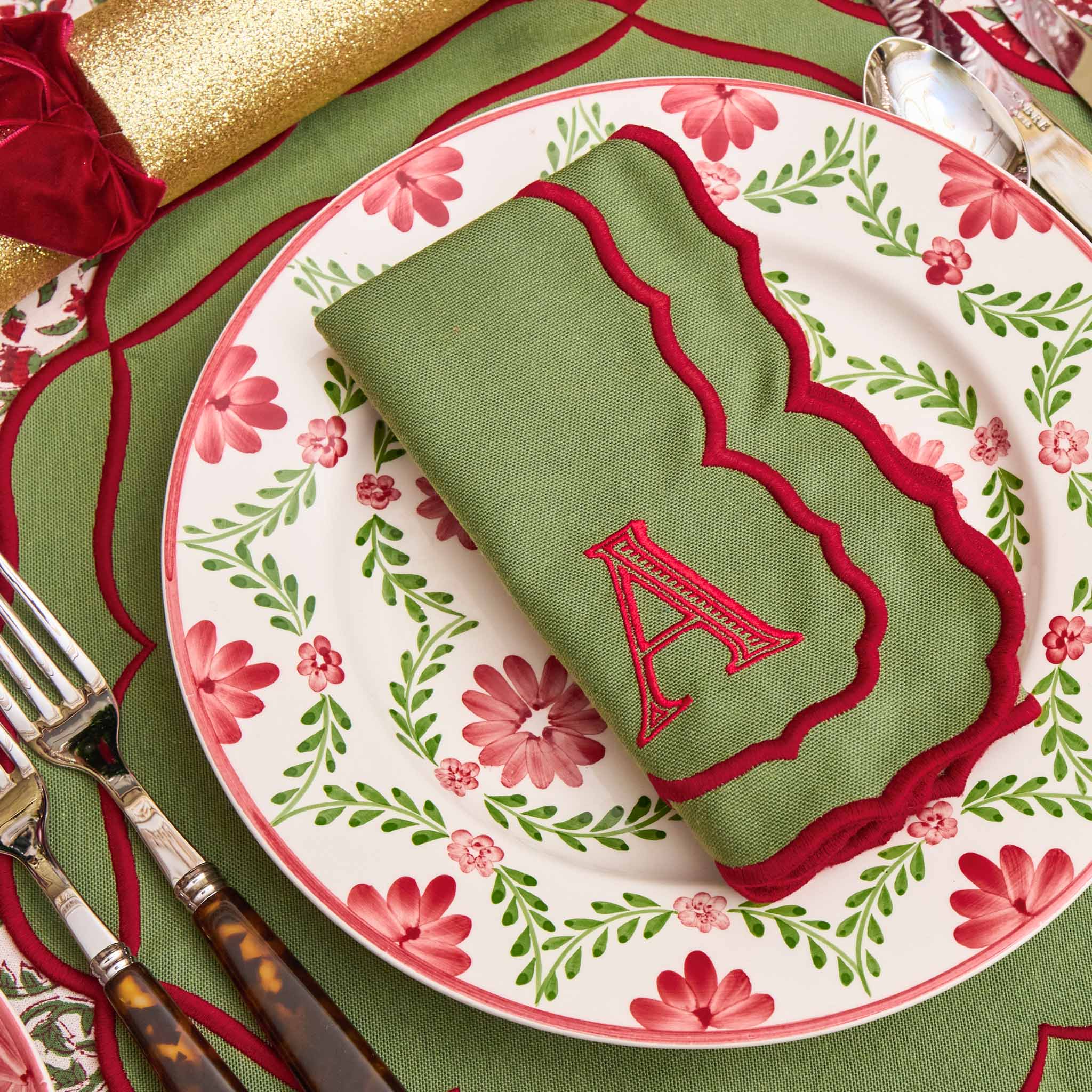 Sylvia Green & Red Napkins (Set of 4)