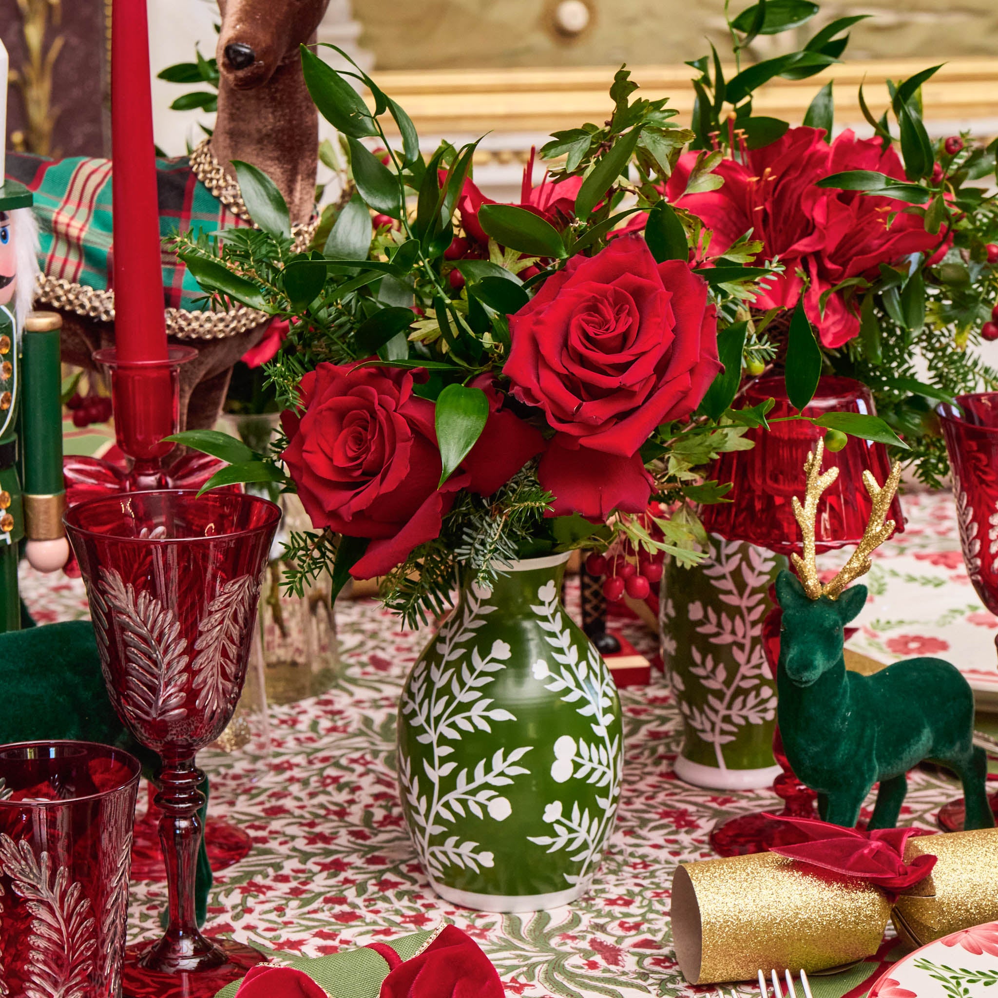 Olive Hand Painted Tole Bud Vases (Set of 3)