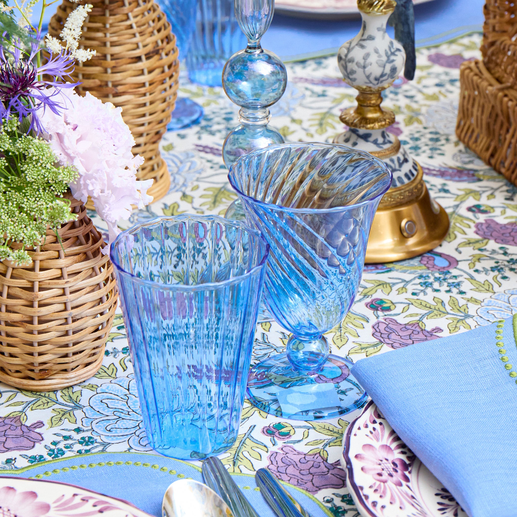 Blue Fluted Wine Glasses (Set of 4)