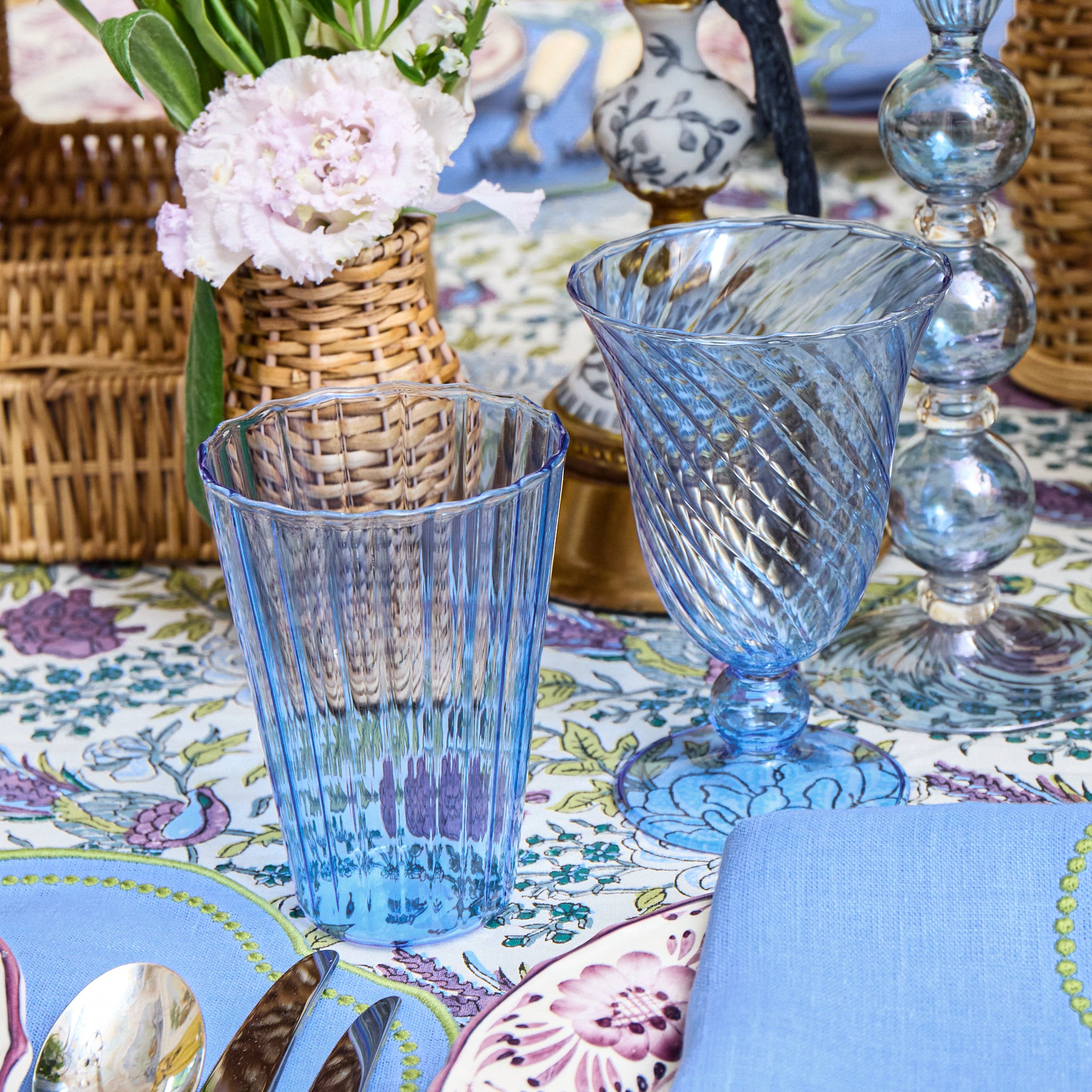 Blue Fluted Glassware (Set of 8)