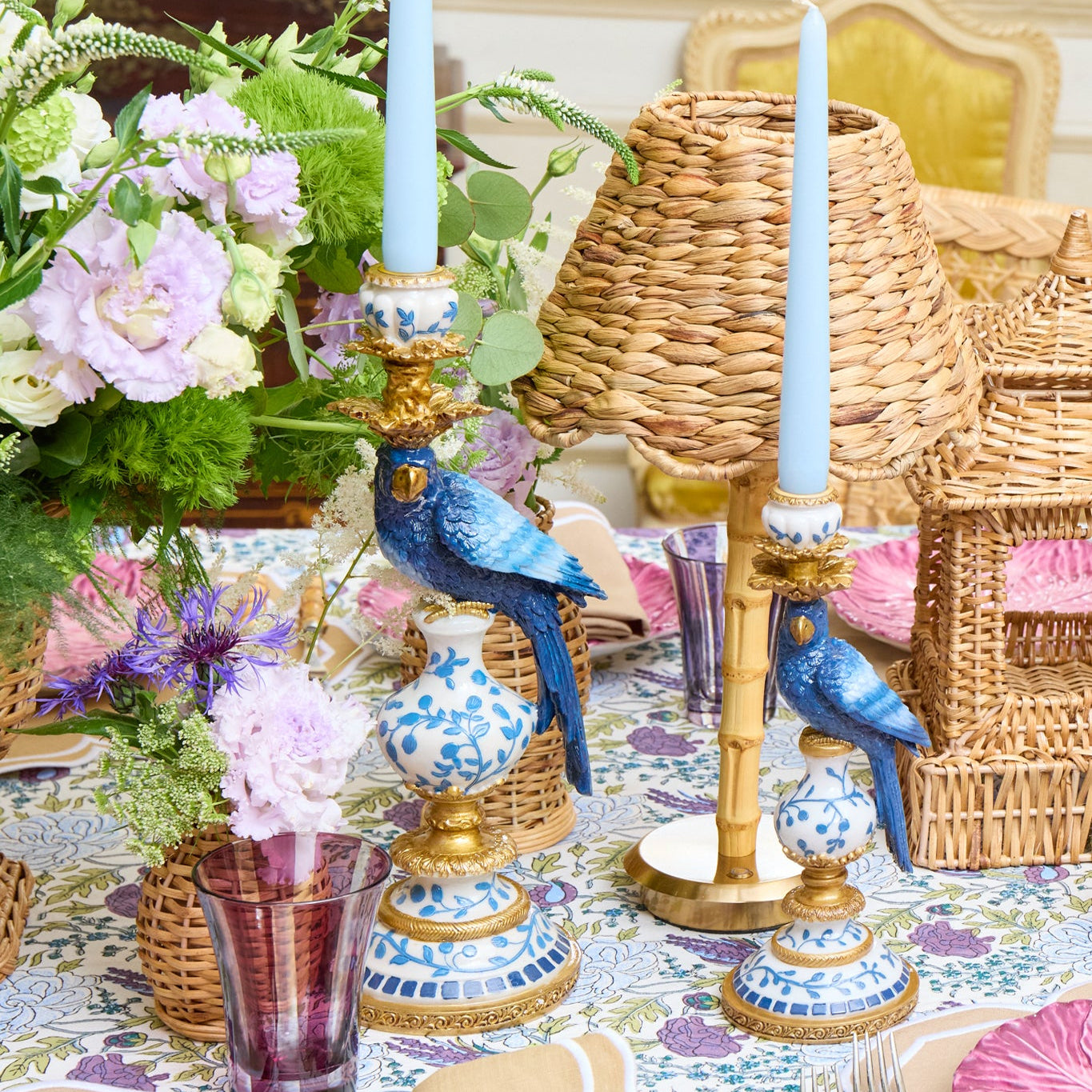 Small Blue Parrot Candle Holder (Pair)