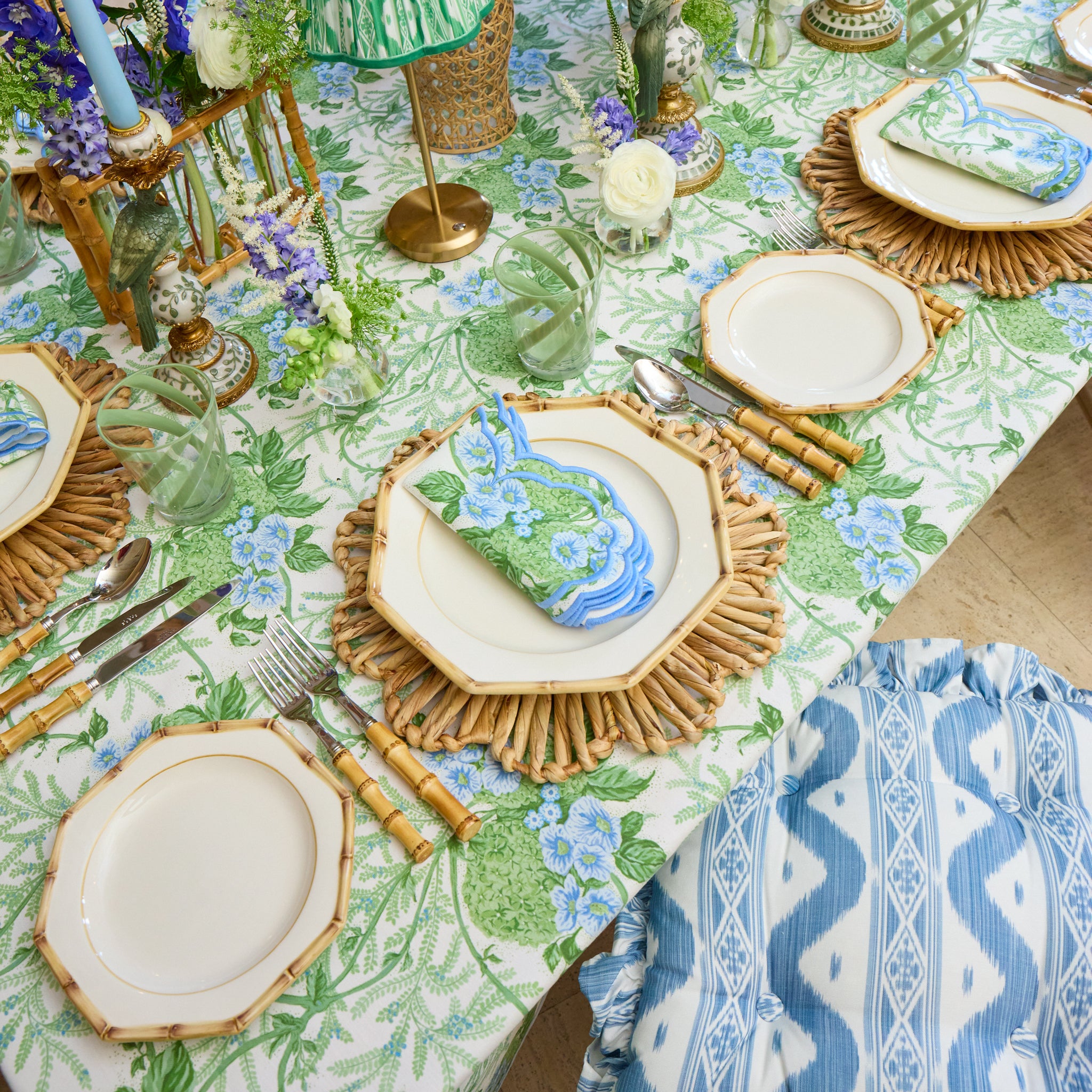 Frilled Blue Ikat Seat Pad Cushion