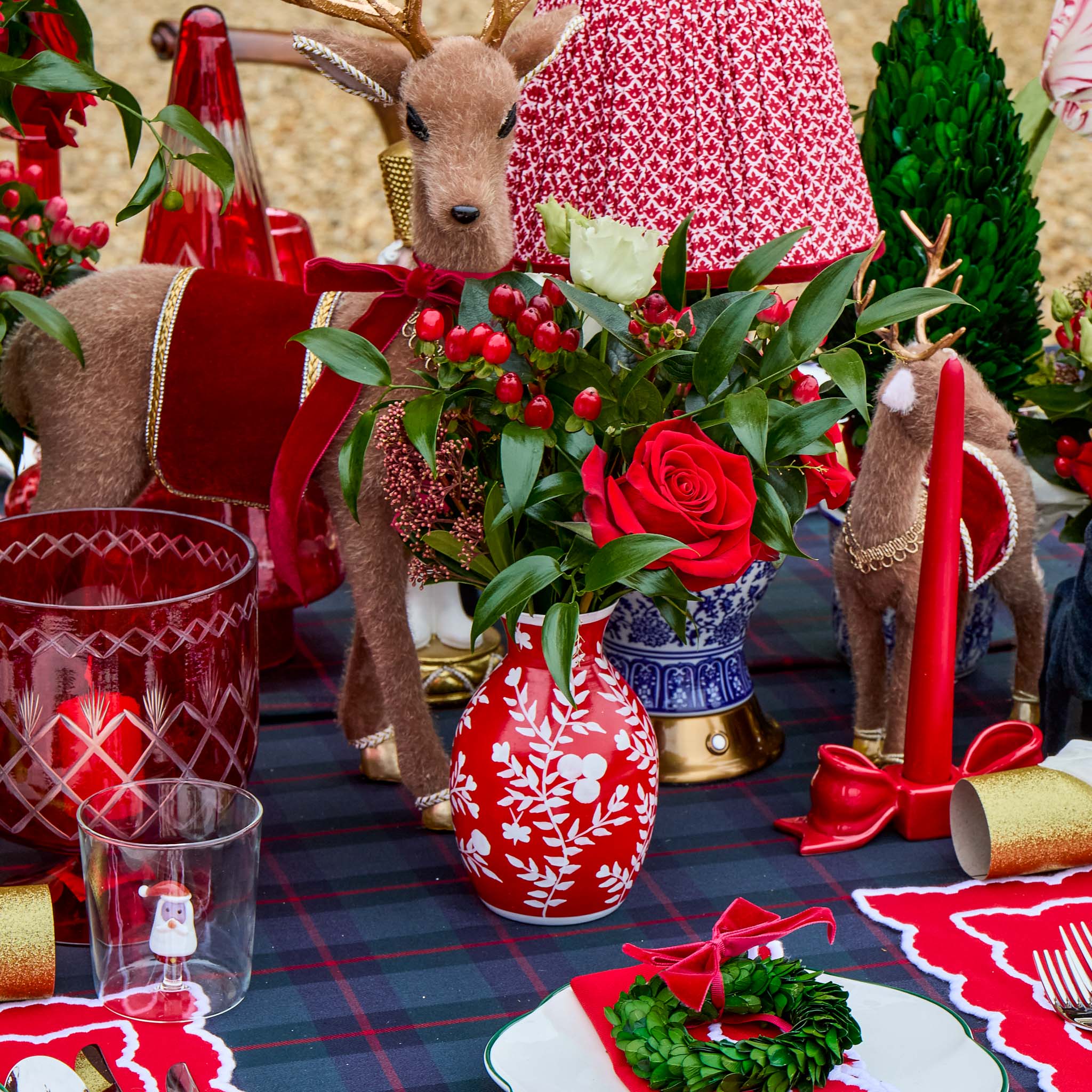 Red Hand Painted Tole Bud Vases (Set of 3)