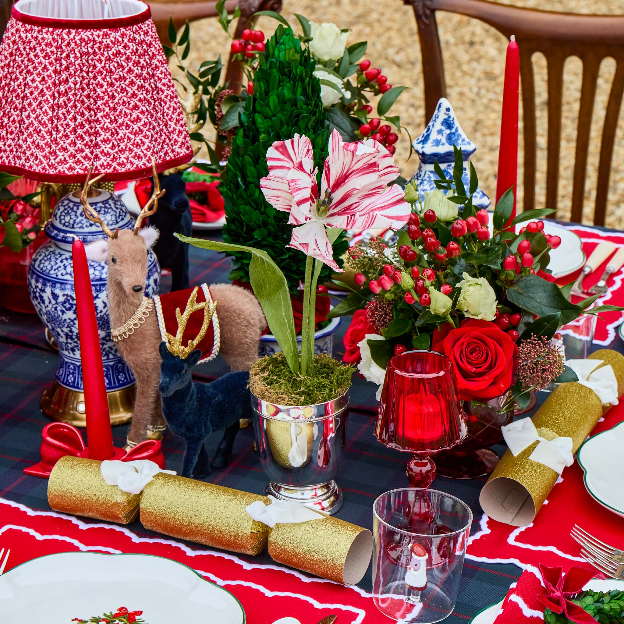 Mrs. Alice Handpainted Red Tulip in Silver Footed Vase