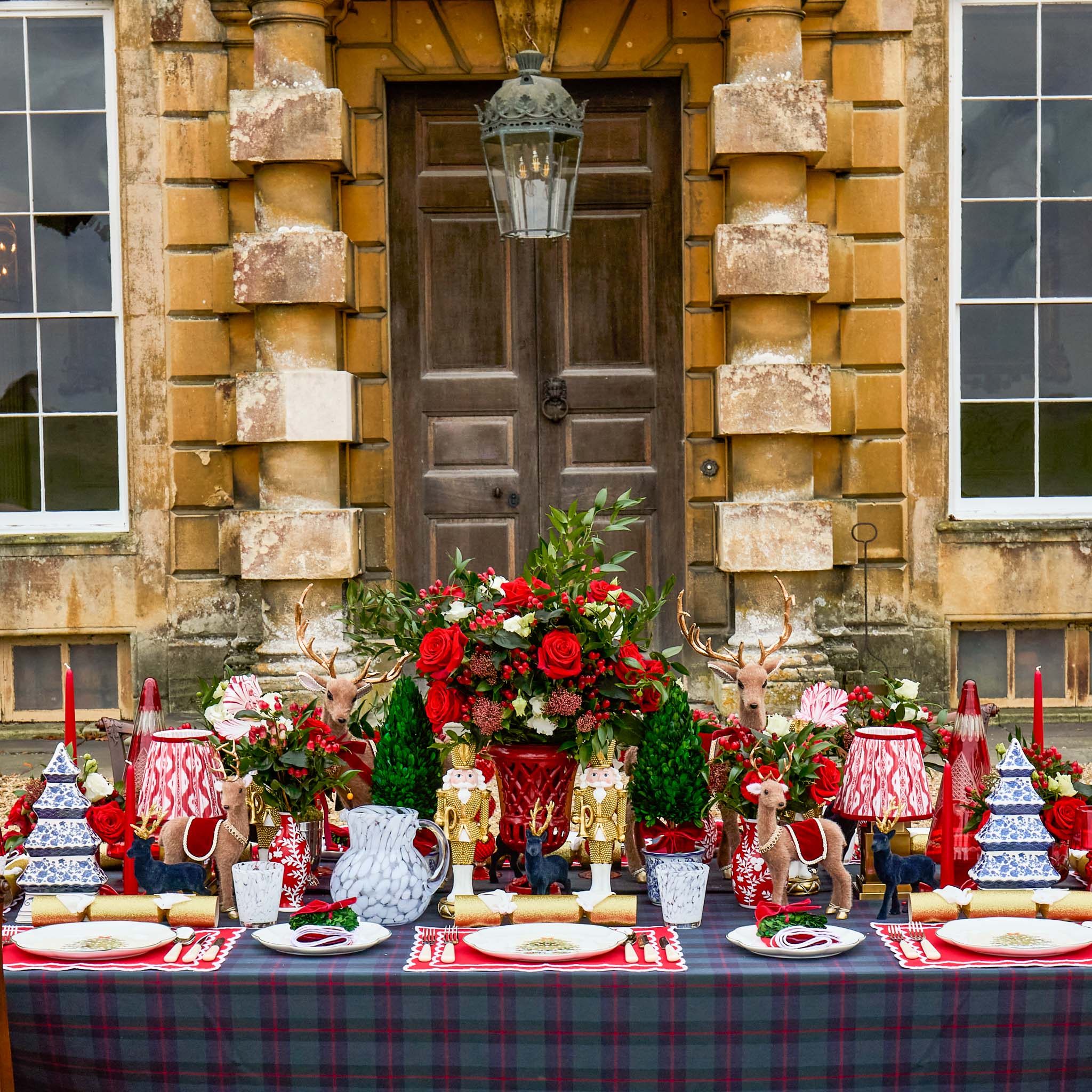 Square Rechargeable Lamp with Red Ikat Shade (18cm)