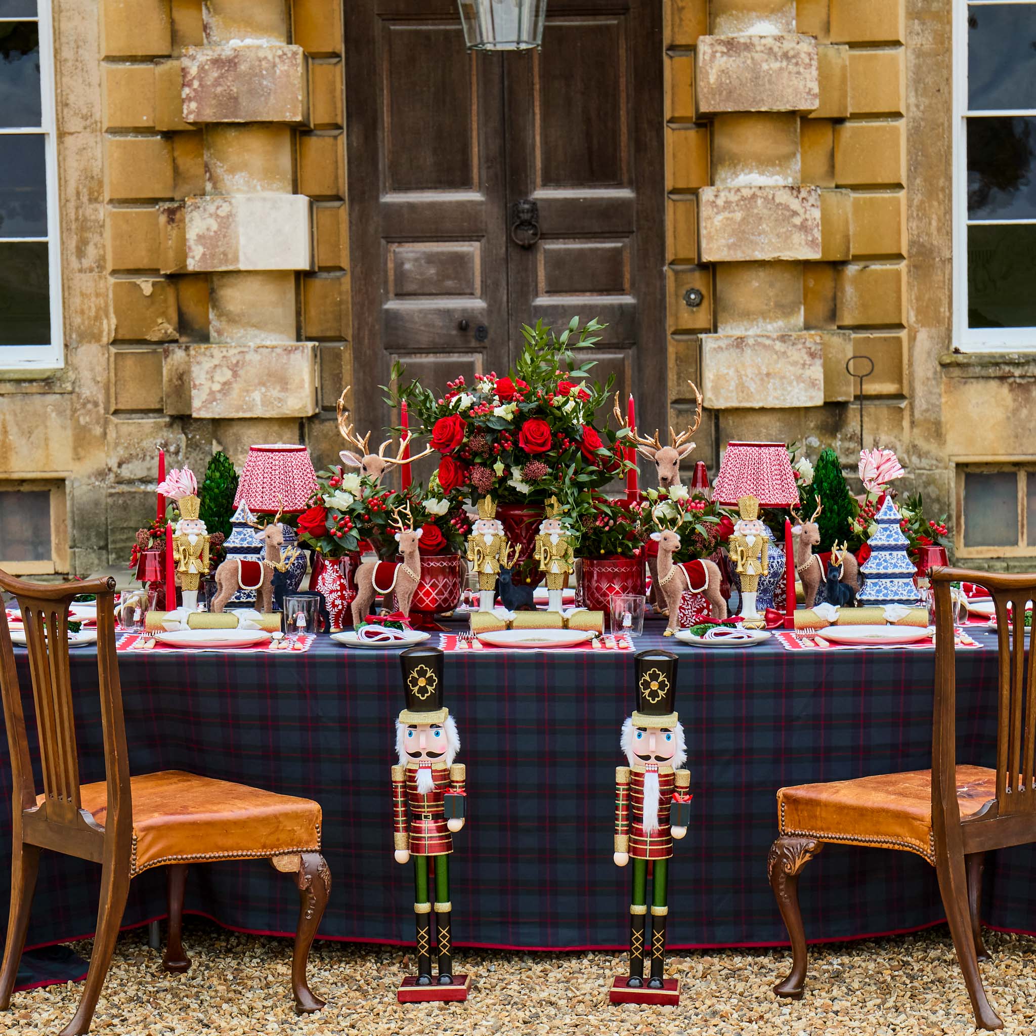 Mrs. Alice Handpainted Red Tulip in Silver Footed Vase