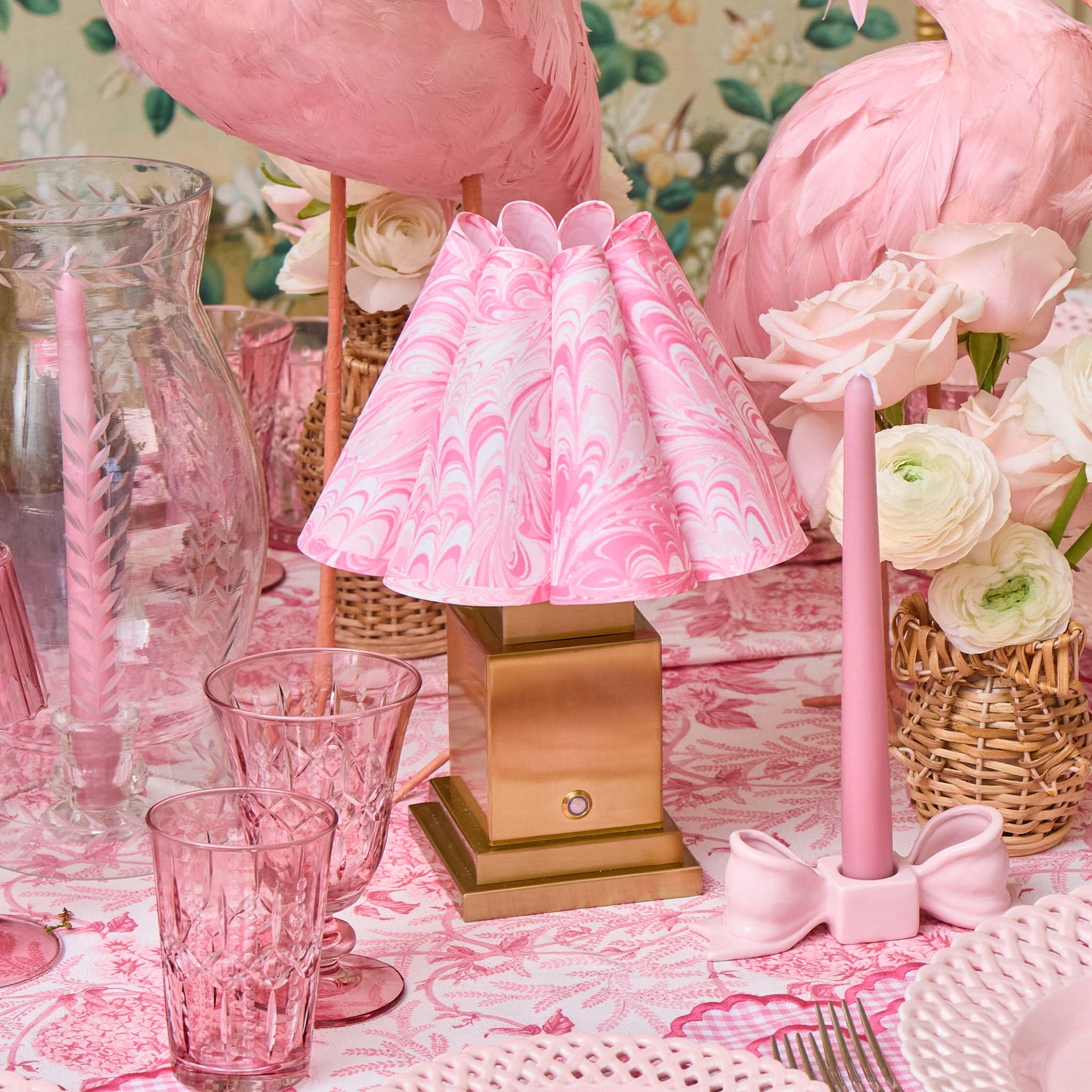 Square Rechargeable Lamp with Pink Estella Shade (22cm)