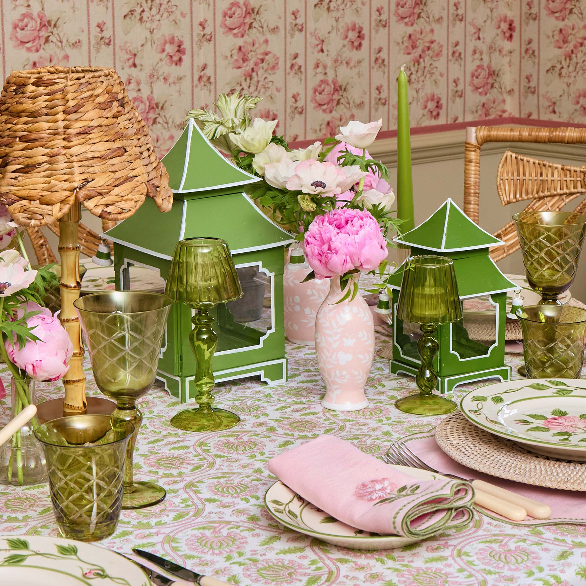 Pink Hand Painted Tole Bud Vases (Set of 3)