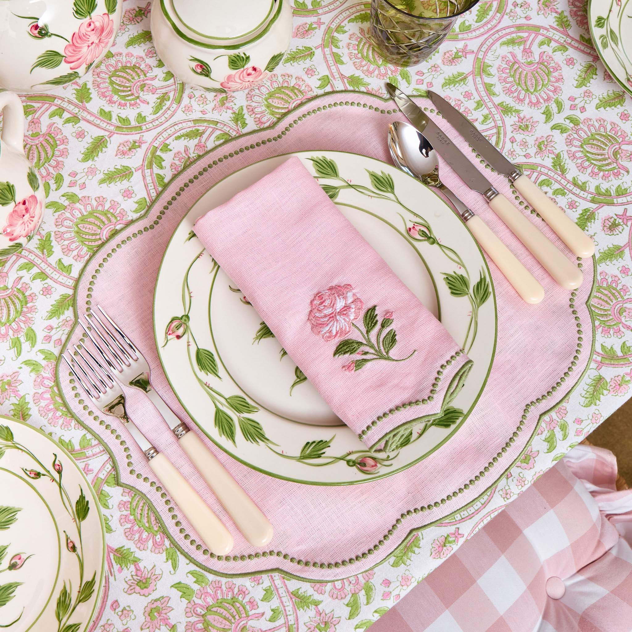 Eloise Pink & Green Linen Placemats (Set of 4)