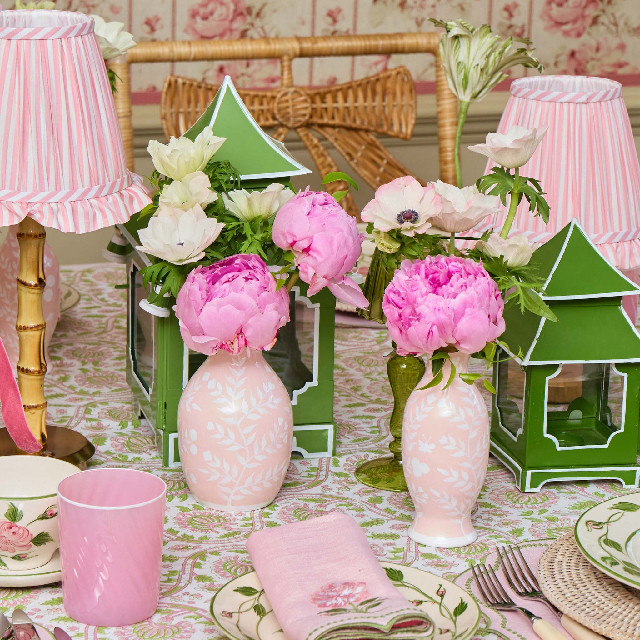 Pink Hand Painted Tole Bud Vases (Set of 3)