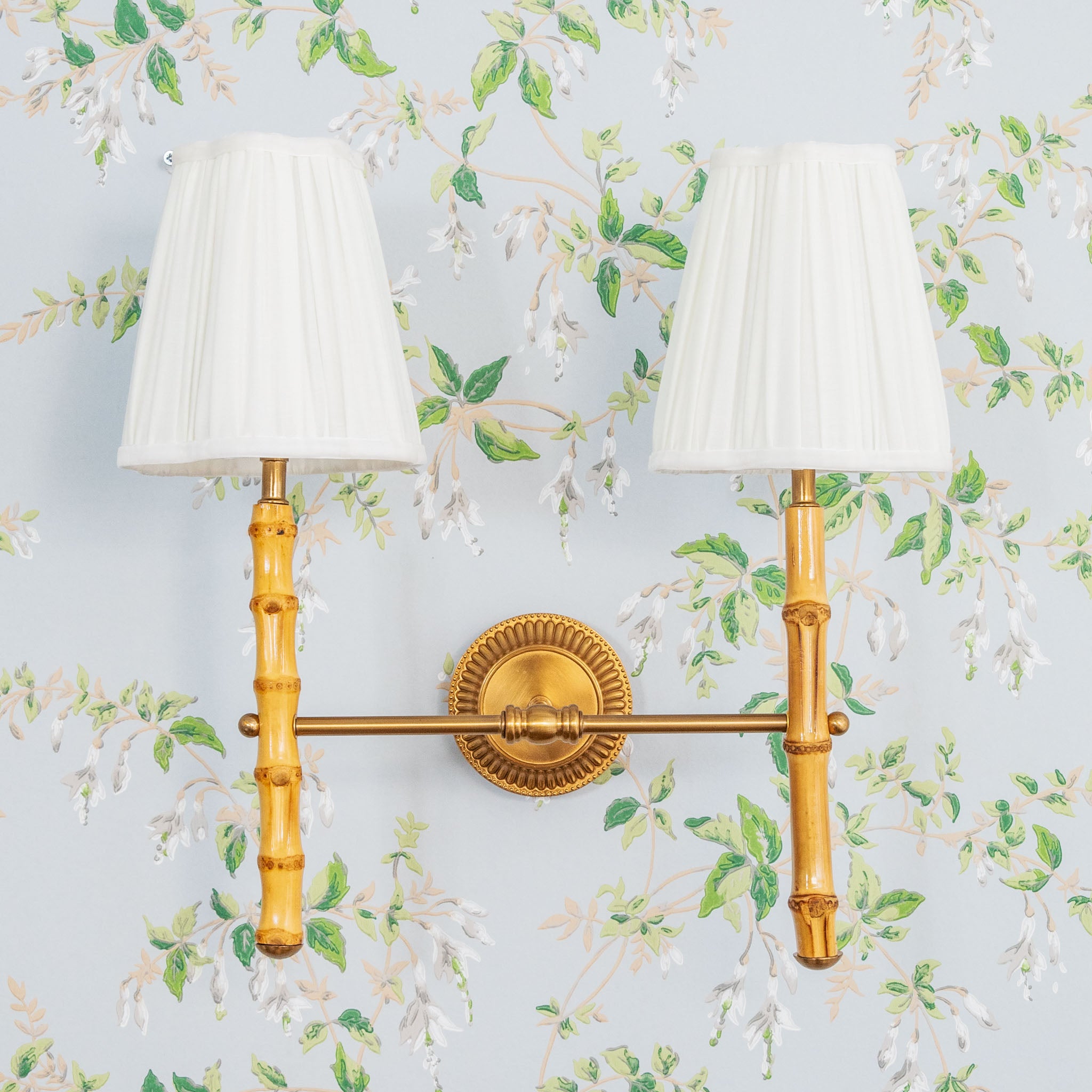 Bamboo Rechargeable Double Wall Light with Cream Shades (14cm)