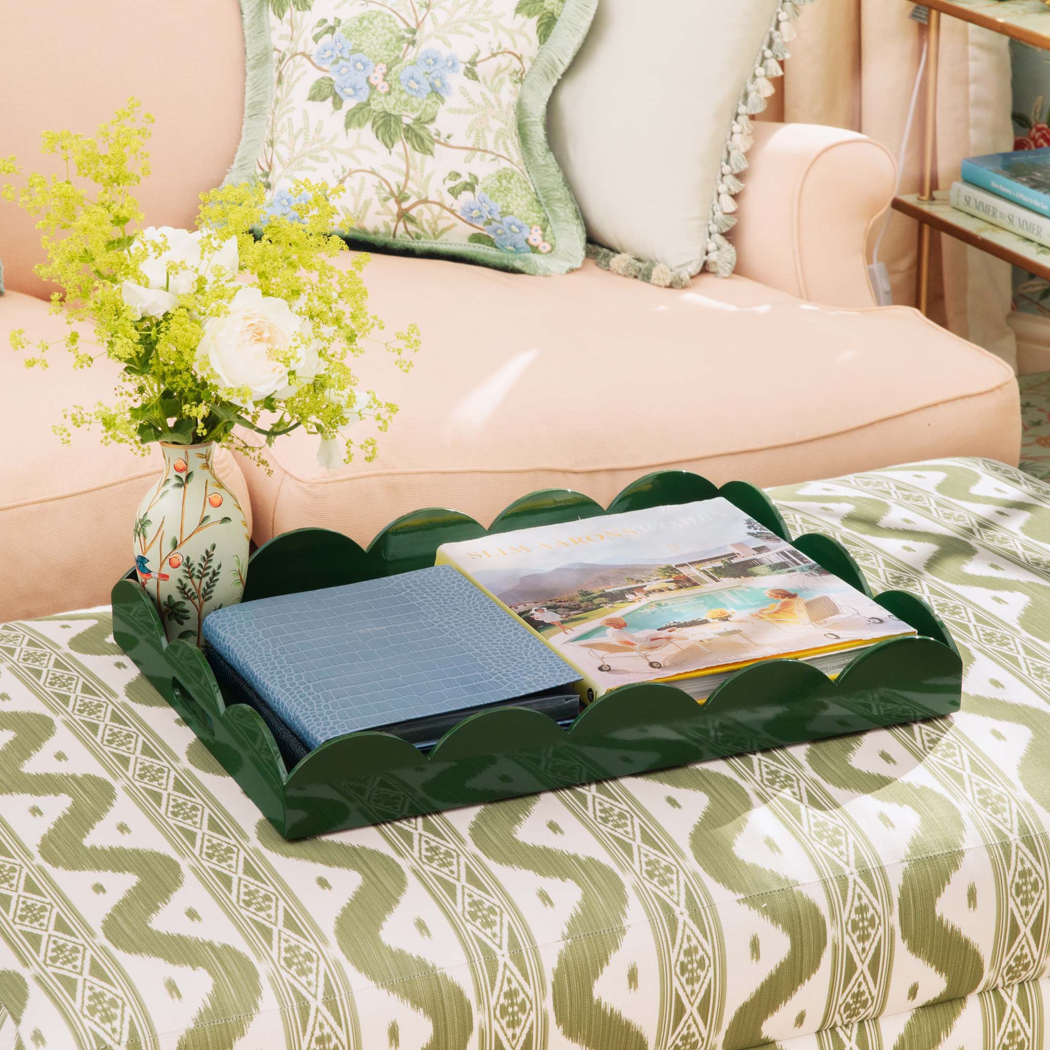 Large Olive Scalloped Lacquer Tray