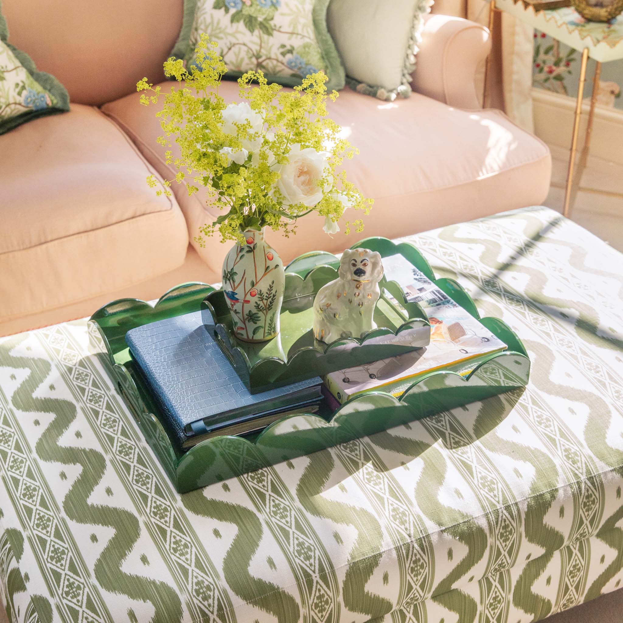 Large Olive Scalloped Lacquer Tray