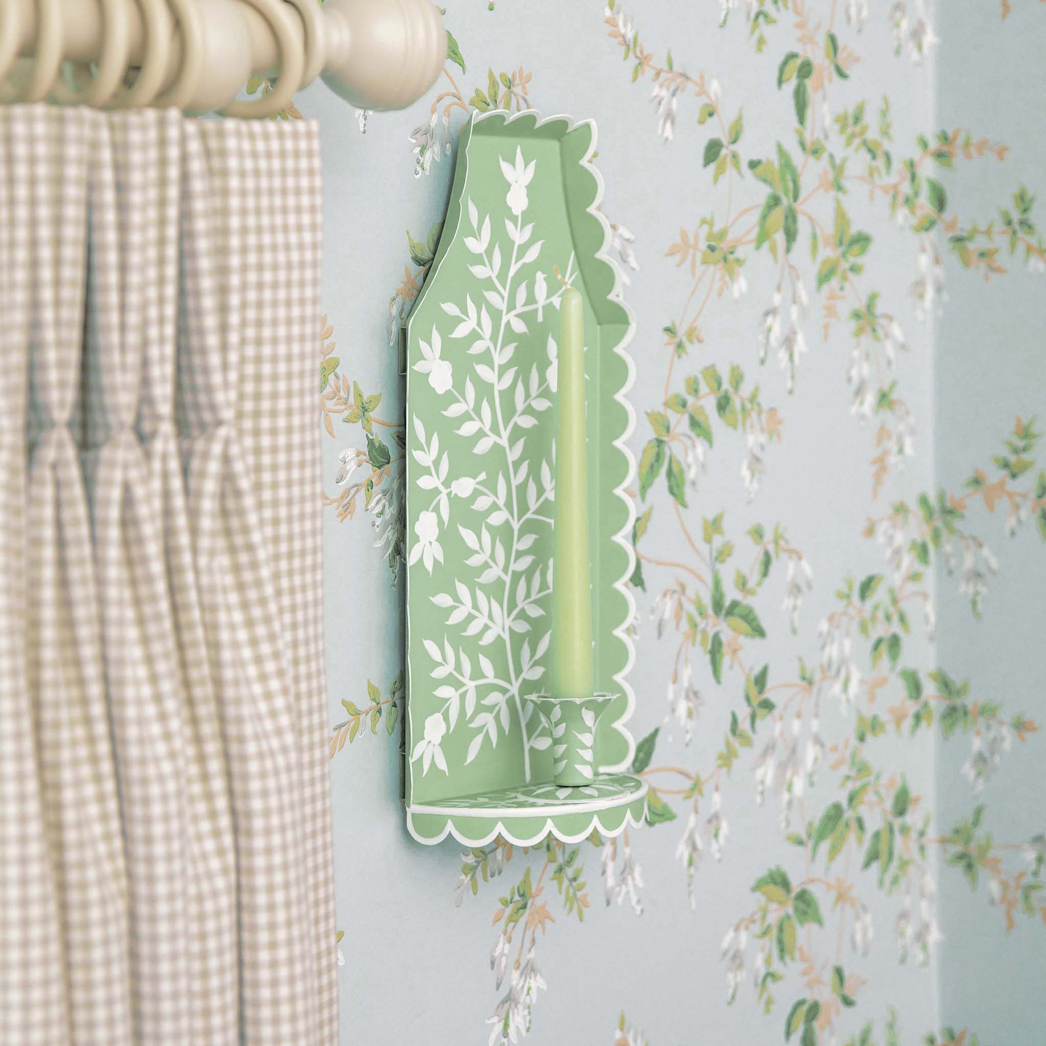 Green Chinoiserie Tole Candle Sconce