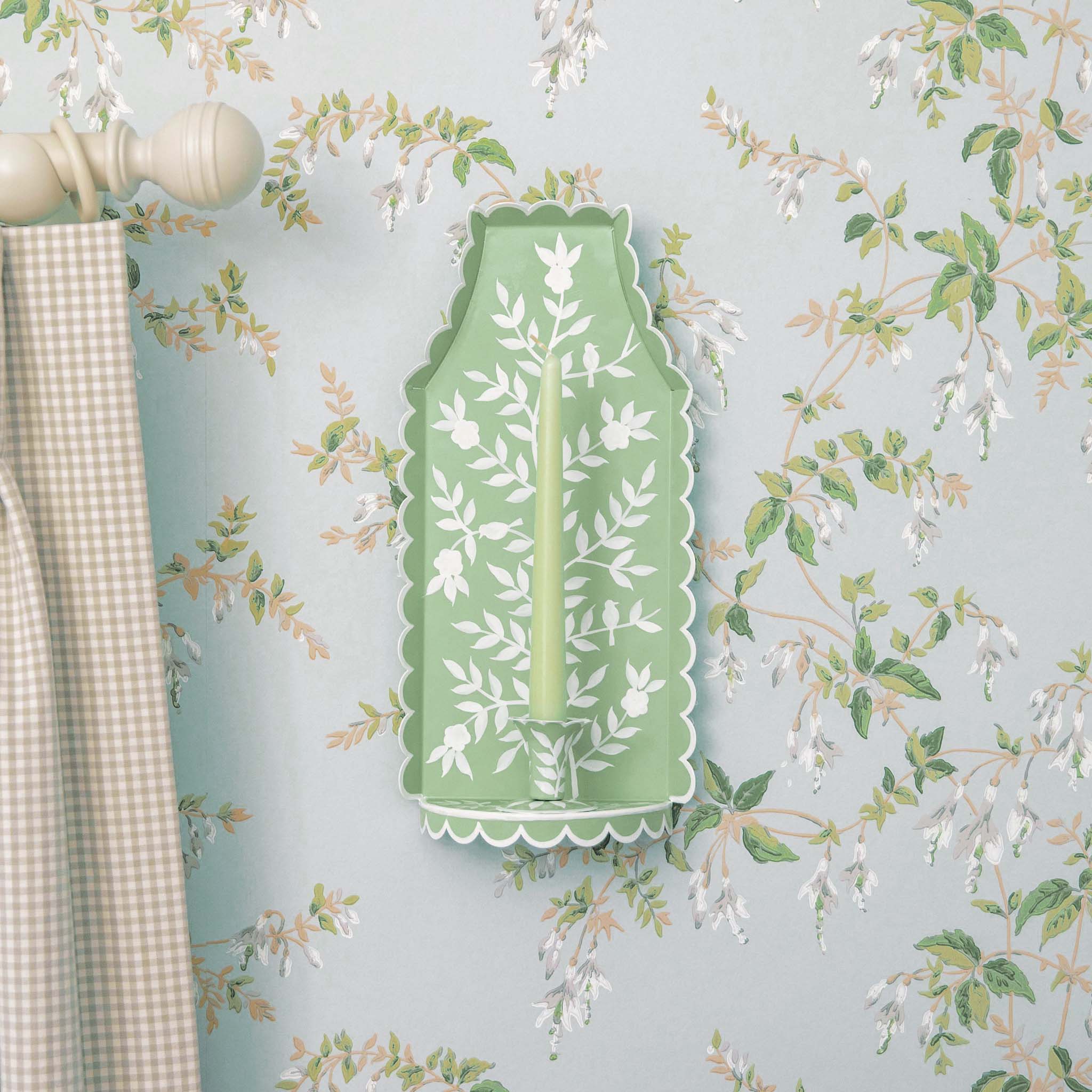 Green Chinoiserie Tole Candle Sconce
