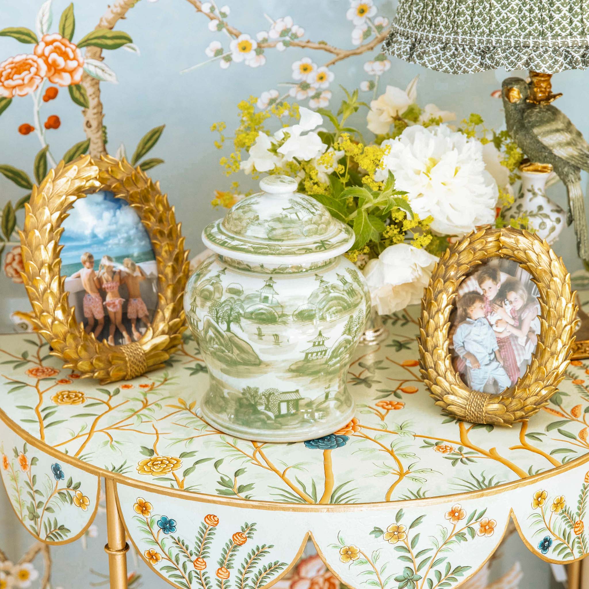 Small Green Chinoiserie Ginger Jar