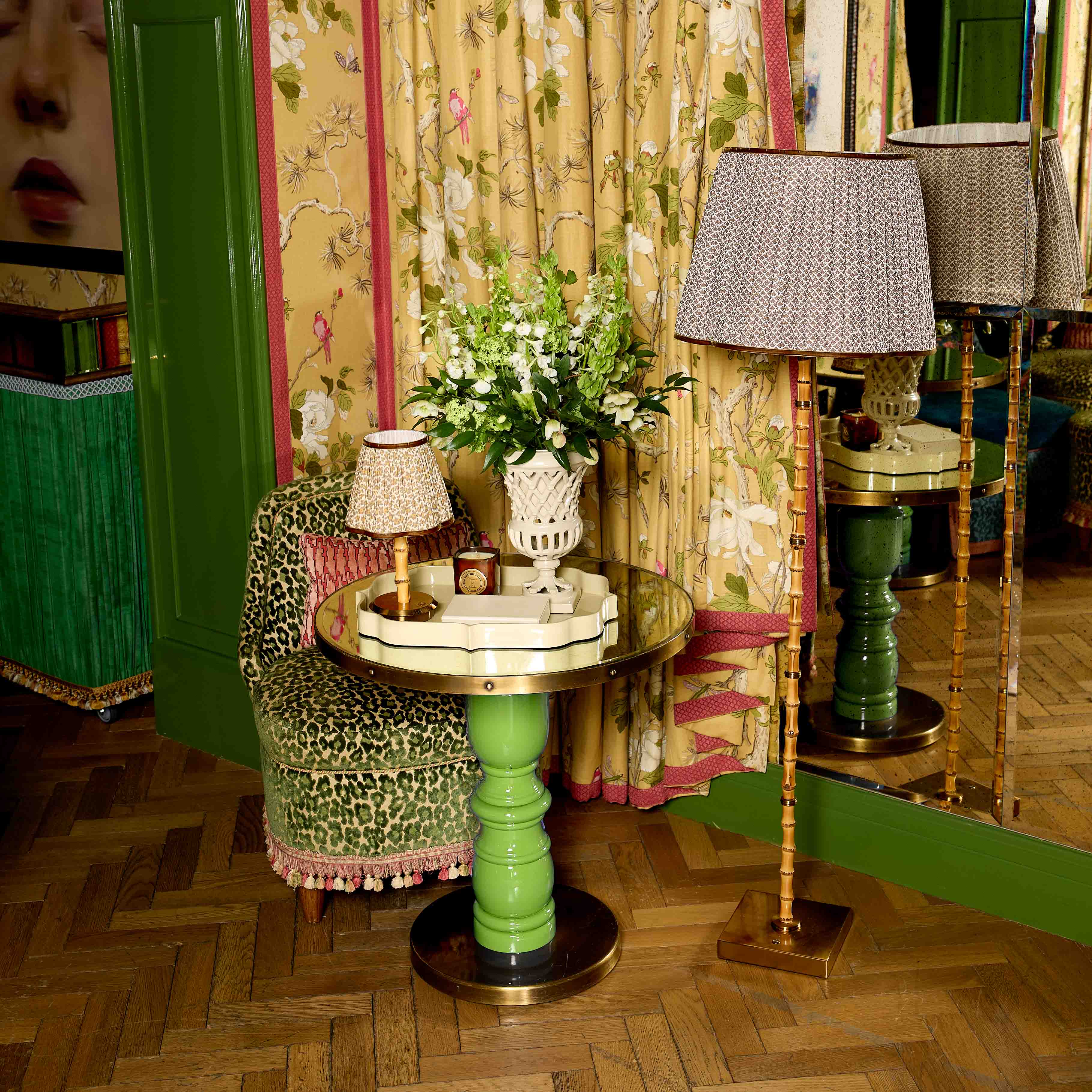 Rechargeable Bamboo Floor Lamp with Chocolate Lotus Shade (40cm)