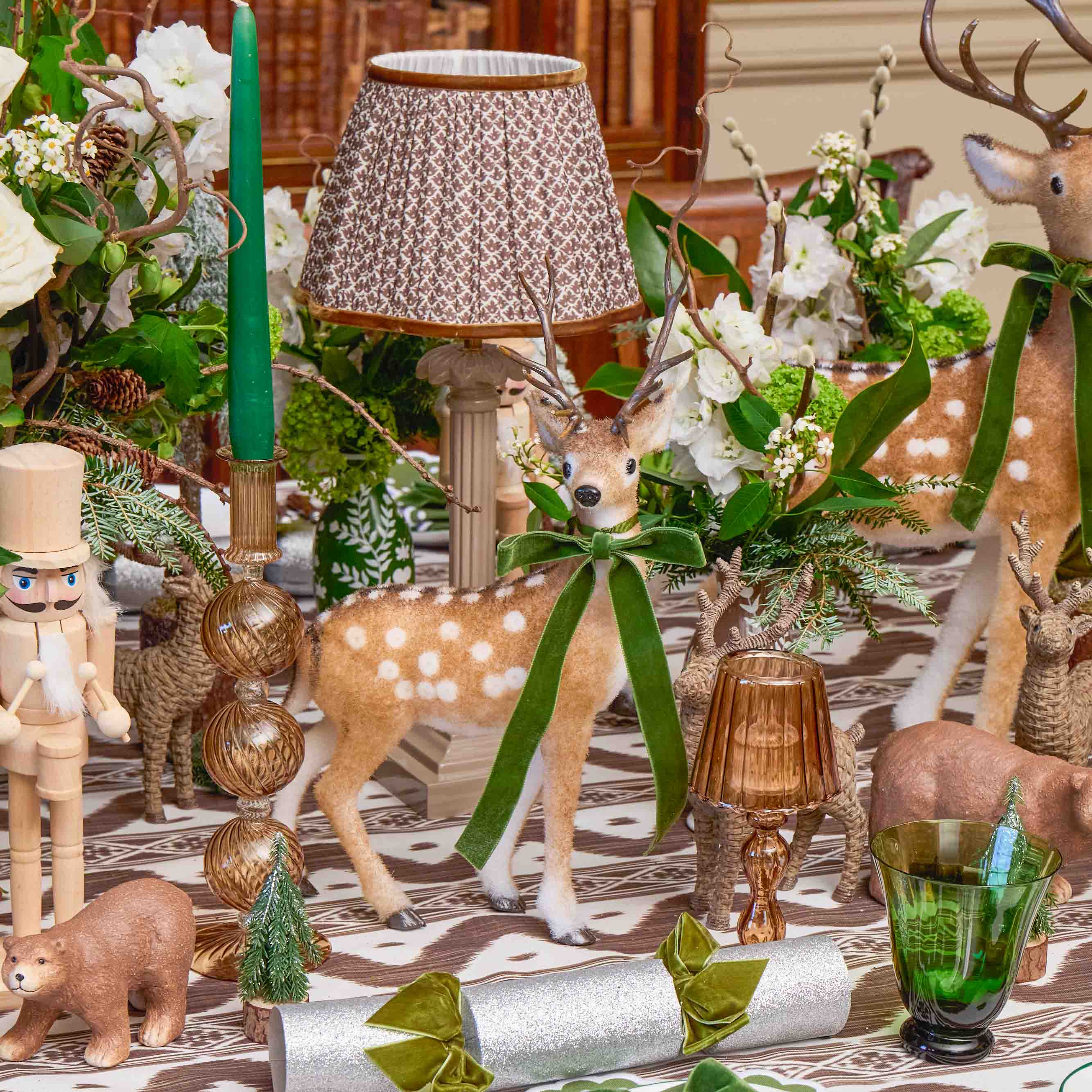 Green Ribboned Spotted Deer (Pair) - 39cm