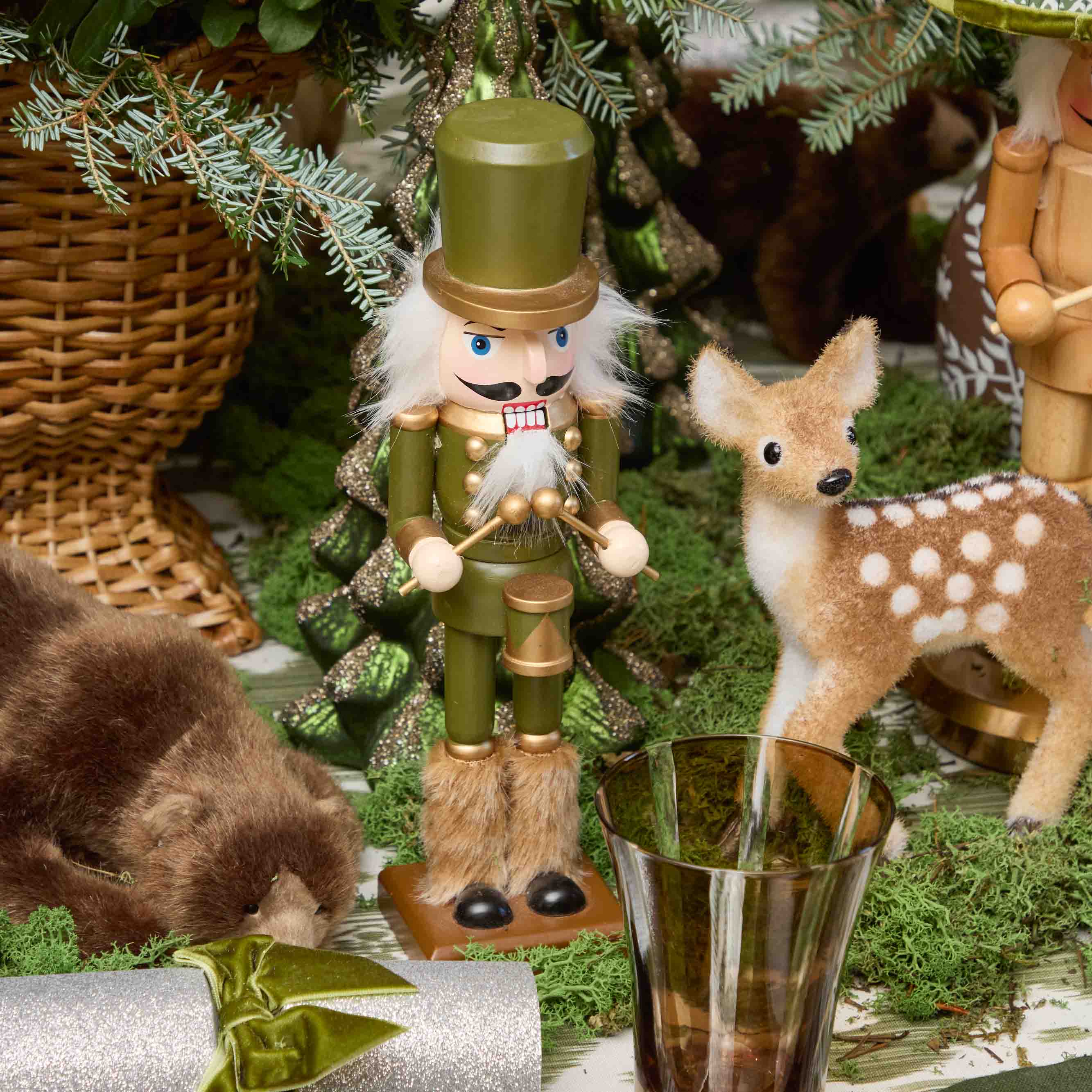 Green Fur Booted Nutcracker (Pair)