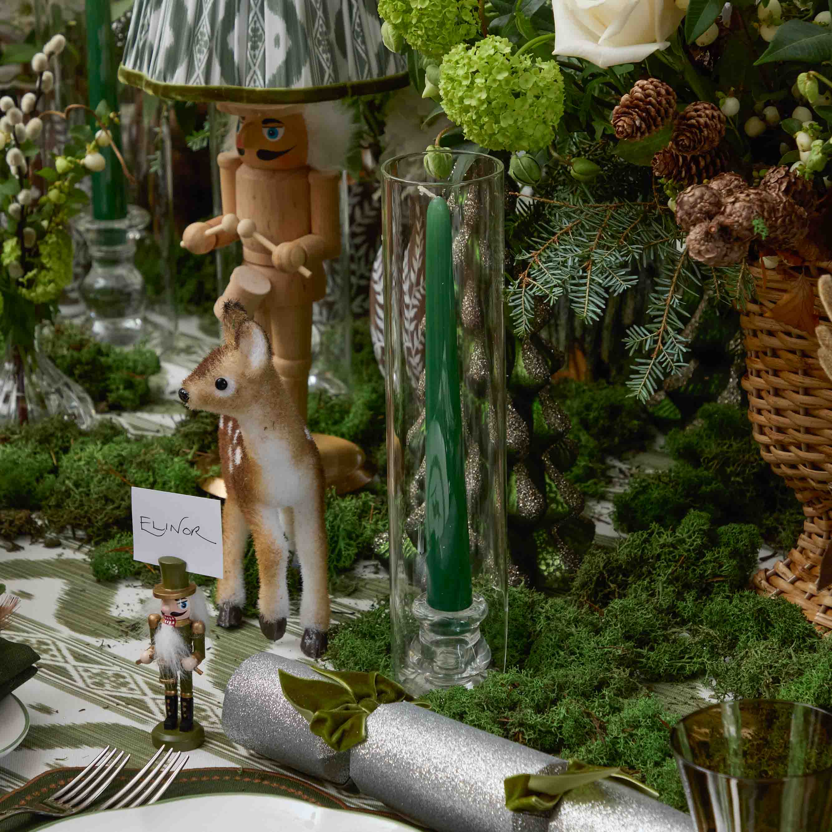 Claudia Glass Huricane Candle Set (Forest Green)