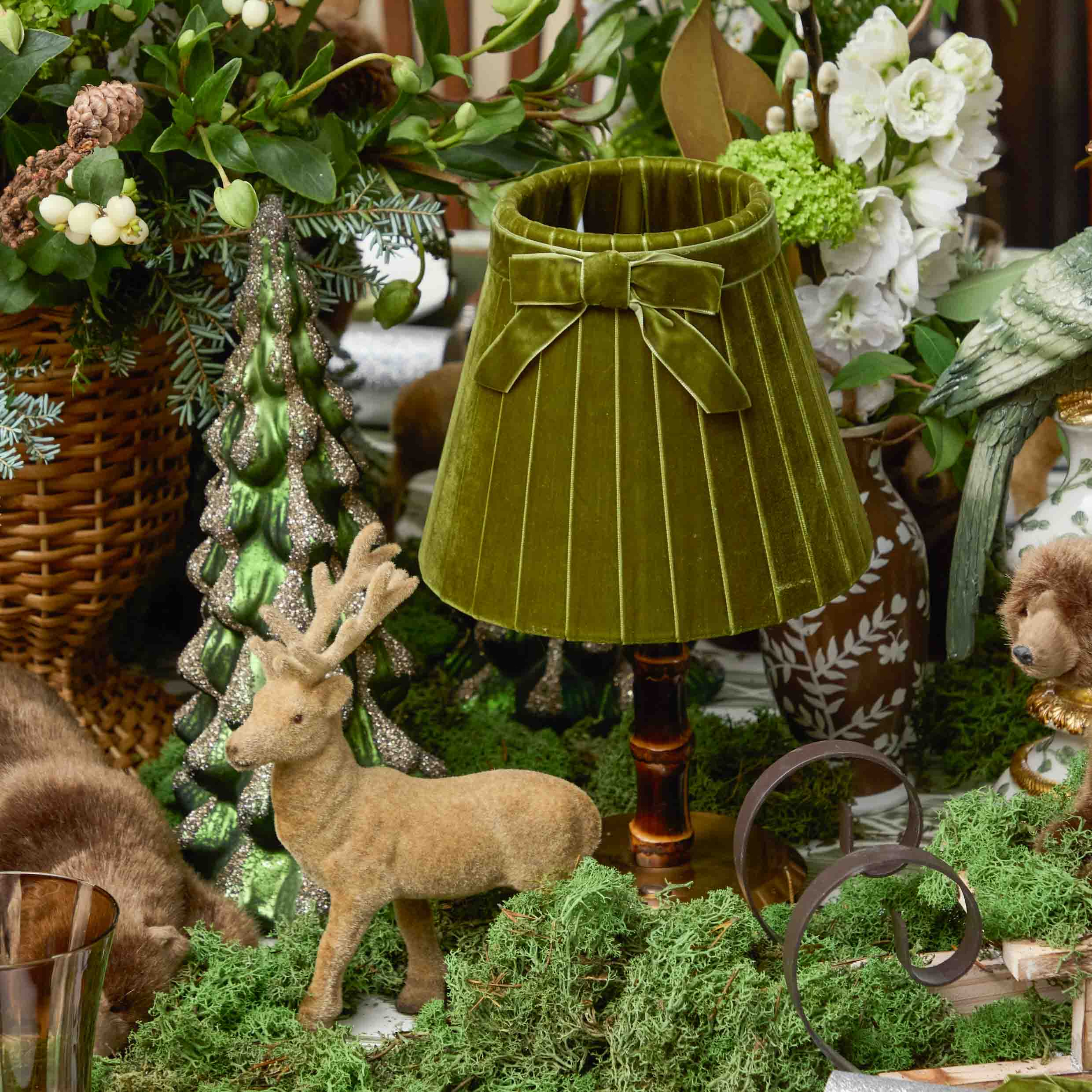 Olive Velvet Bow Lampshade (18cm)