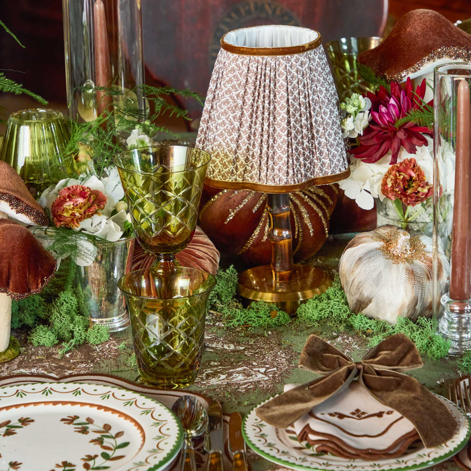 Short Burnt Bamboo Rechargeable Lamp with Chocolate Lotus Shade (18cm)