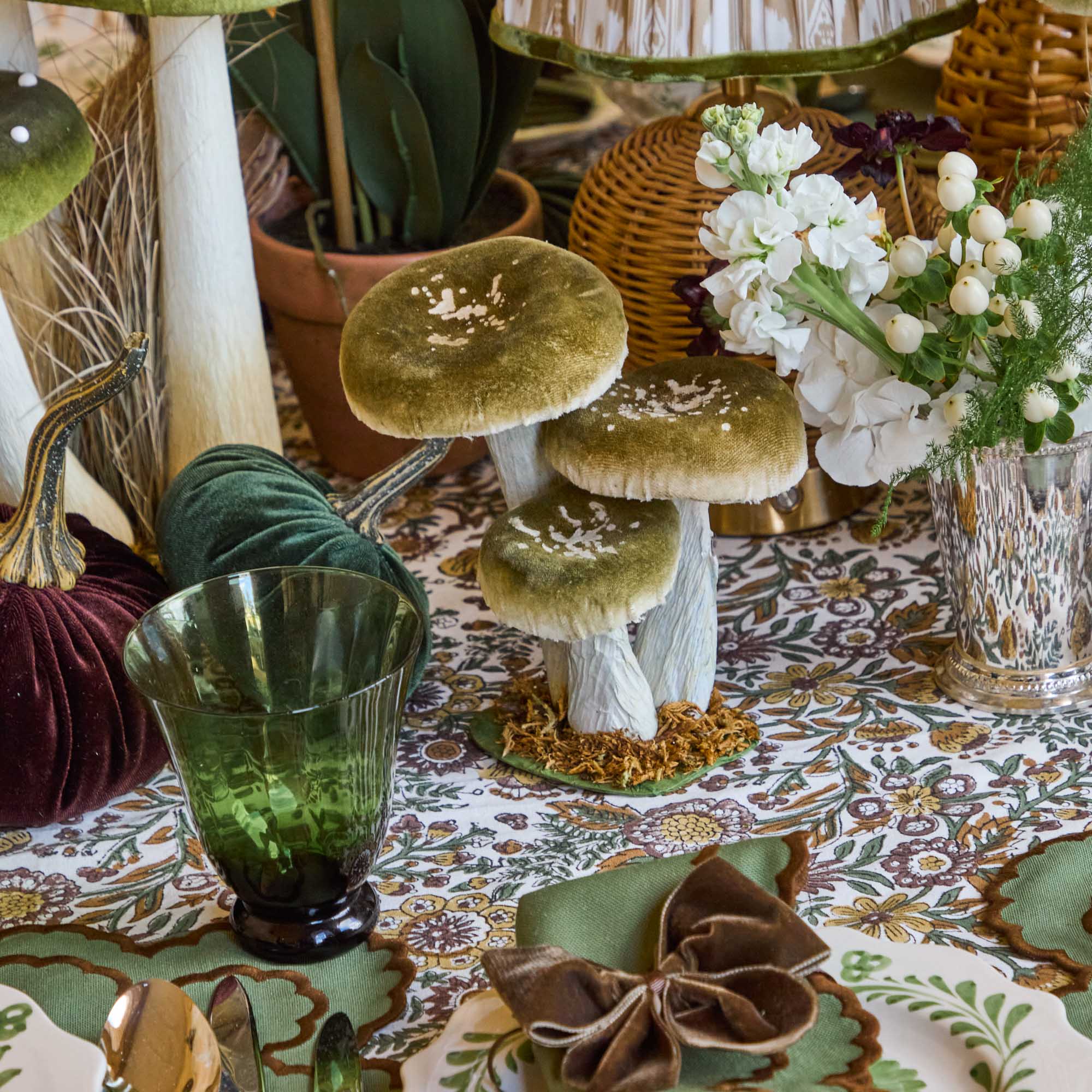 Small Green Speckled Mushrooms (Set of 3)