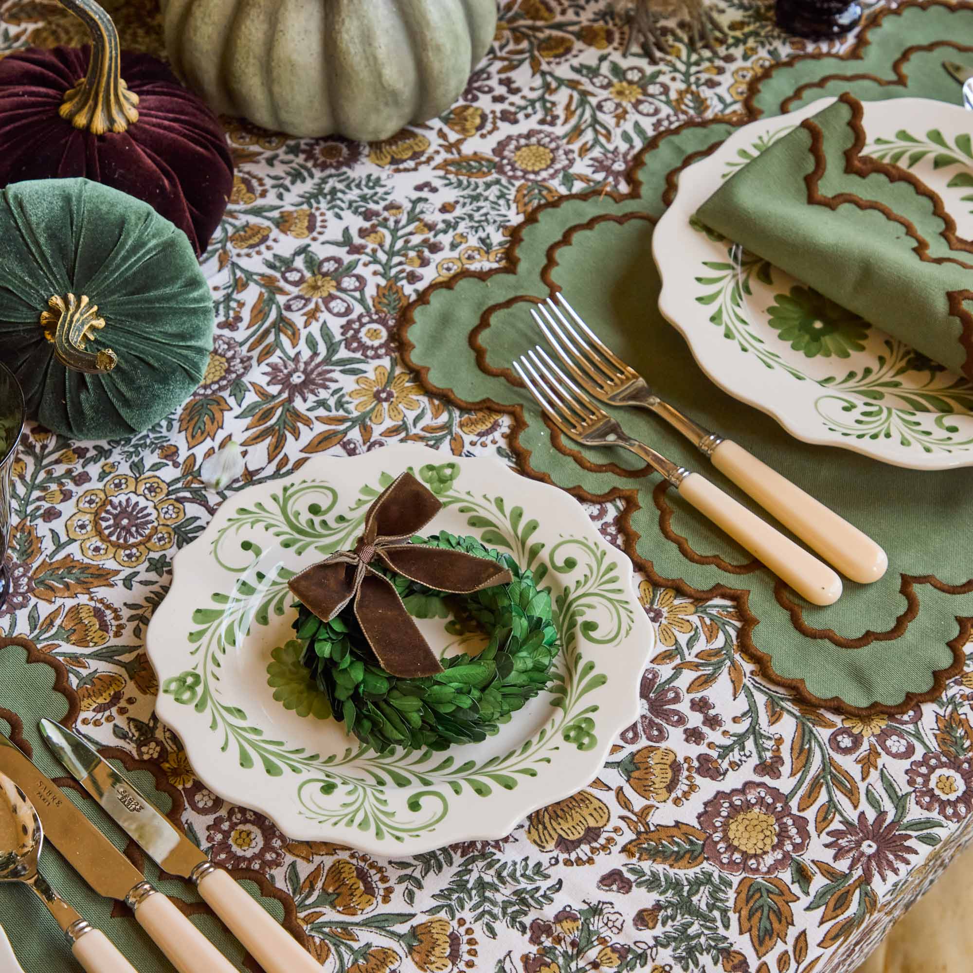 Boxwood Wreaths with Chocolate Velvet Bows (Set of 4)