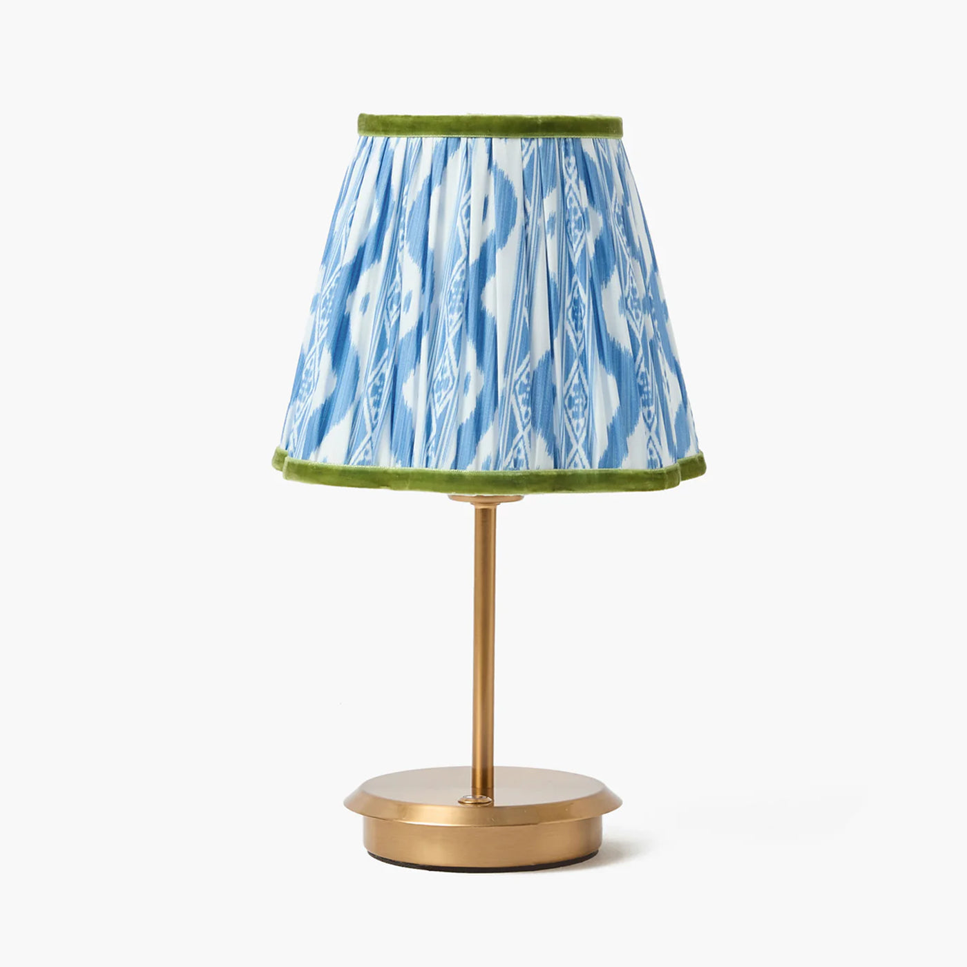 Short Rechargeable Lamp with Blue & Green Ikat Shade (18cm)