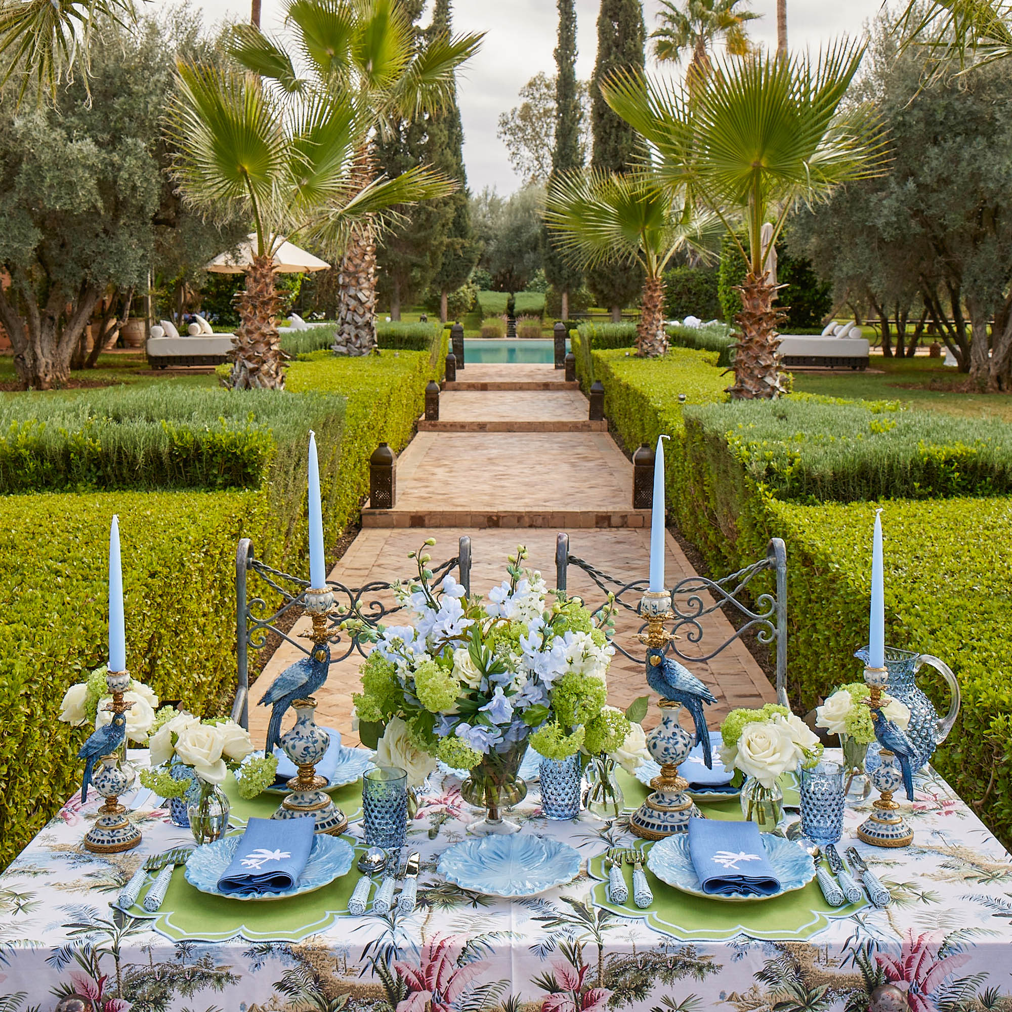 Blue Parrot Candle Holder Set