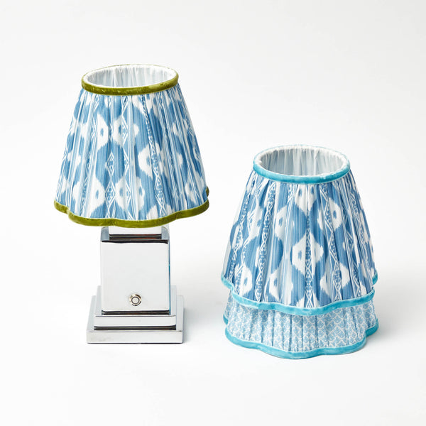 Chrome Rechargeable Lamp with Blue Shade (18cm)