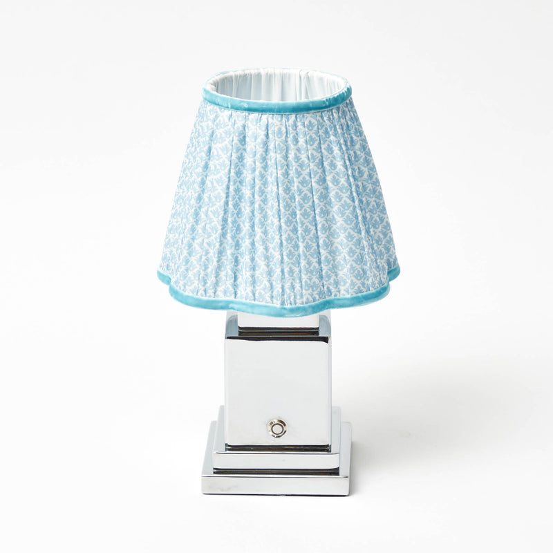 Chrome Rechargeable Lamp with Blue Shade (18cm)