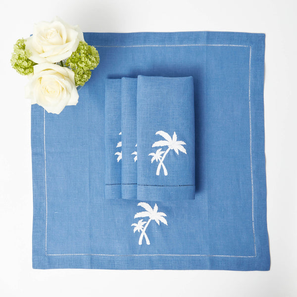 Blue Linen Palm Tree Napkins (Set of 4)