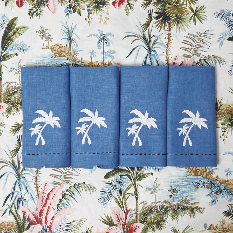 Blue Linen Palm Tree Napkins (Set of 4)