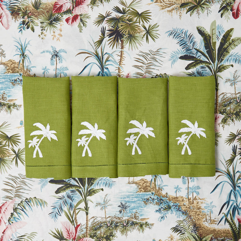 Green Linen Palm Tree Napkins (Set of 4)