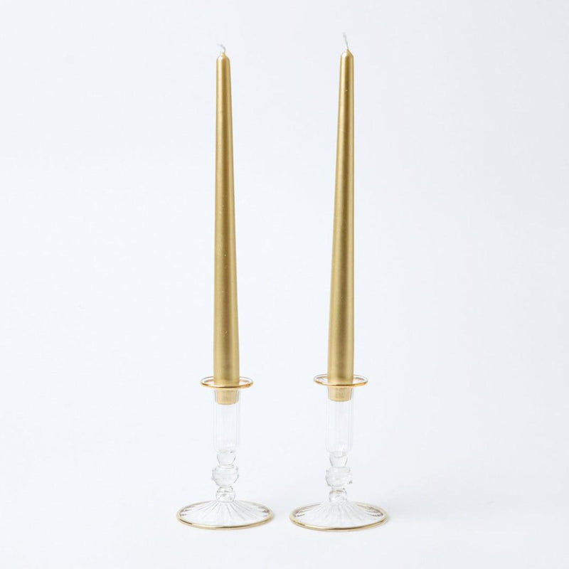 Create a joyful and warm Christmas atmosphere with the Pair of Joy Gold Fluted Candle Holders - the epitome of festive elegance.