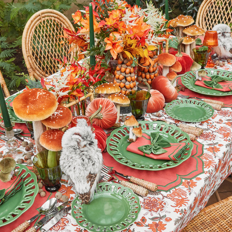 Create a whimsical ambiance with the Tall Orange Velvet Mushroom Set, offering a burst of vibrancy.
