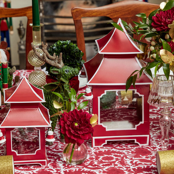 Create a warm and inviting atmosphere with these festive Berry Red Pagoda Lanterns.