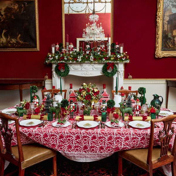 Set a distinctive and refined table with the Cranberry Pheasant Tablecloth, adorned with a sophisticated pheasant pattern that adds a touch of timeless charm to your dining occasions.