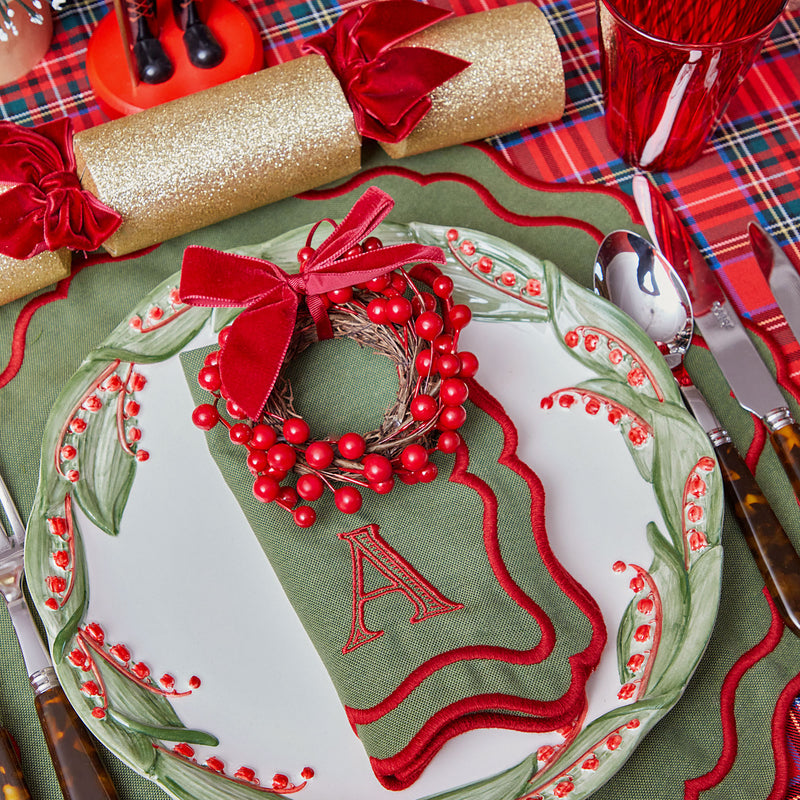 Elevate your holiday dining experience with the charm of Katherine Green & Red Napkins (Set of 4).