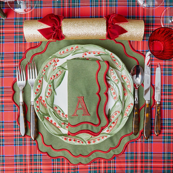 Create a warm and inviting holiday table with Katherine Green & Red Placemats & Napkins Set, an elegant combination for festive dining.
